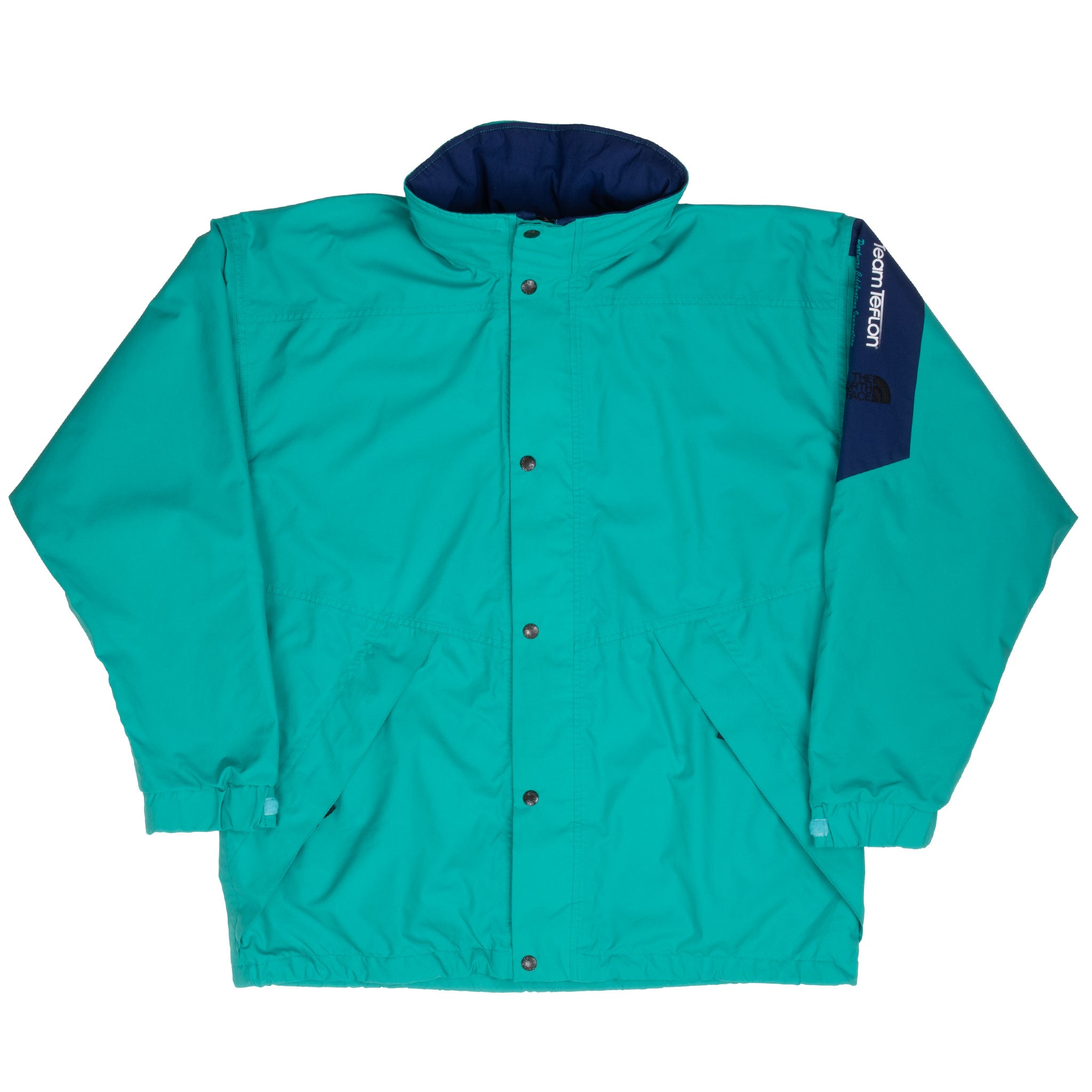 Vintage The North Face Goretex Teal Team Teflon Packable Hood Windbreaker Jacket 1990S Size Large Made In USA