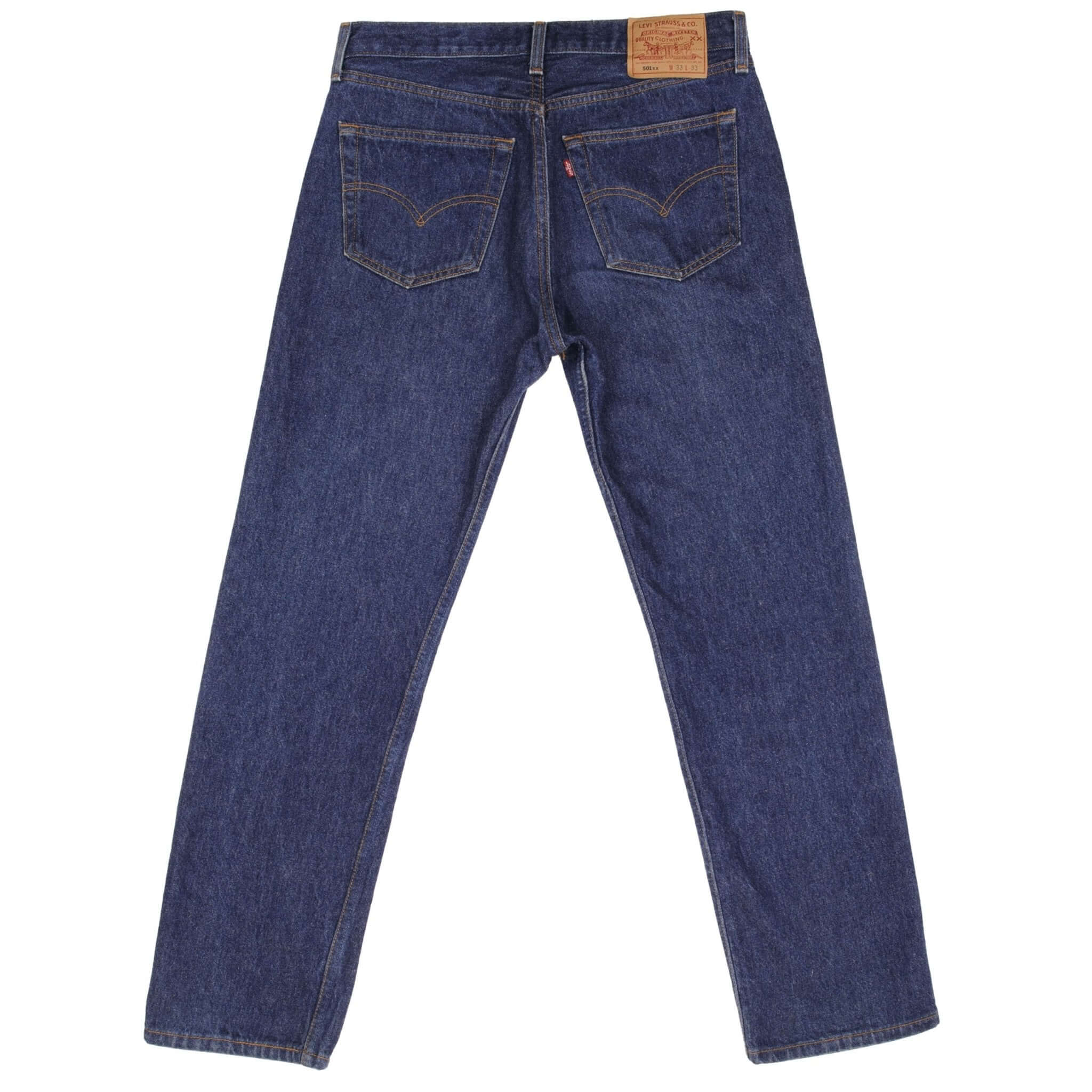 Beautiful Indigo Levis 501 Jeans 1990S Made in USA with very dark wash Size on Tag 33X33 Actual Size 33X31 Back Button #524