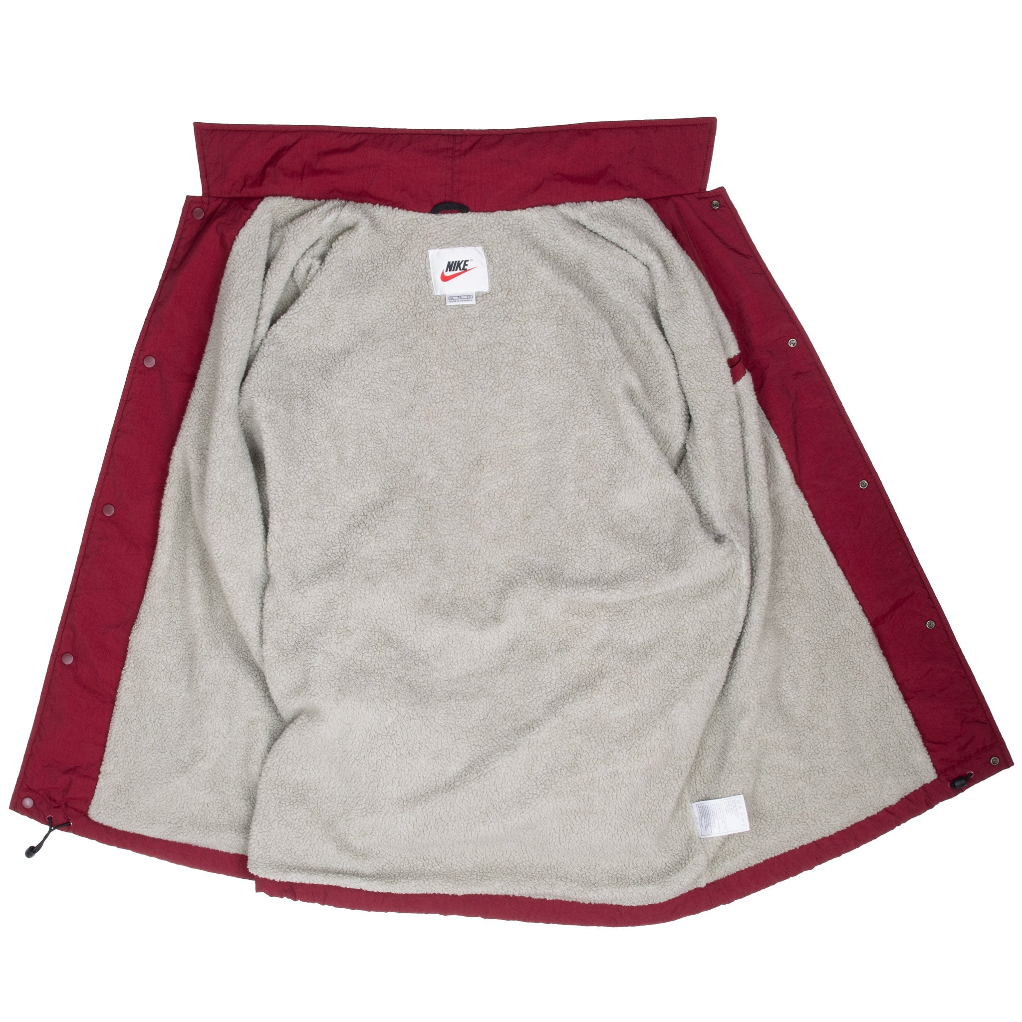 VINTAGE NIKE SPELLOUT SHERPA LINED BURGUNDY WINDBREAKER JACKET 1990S XL