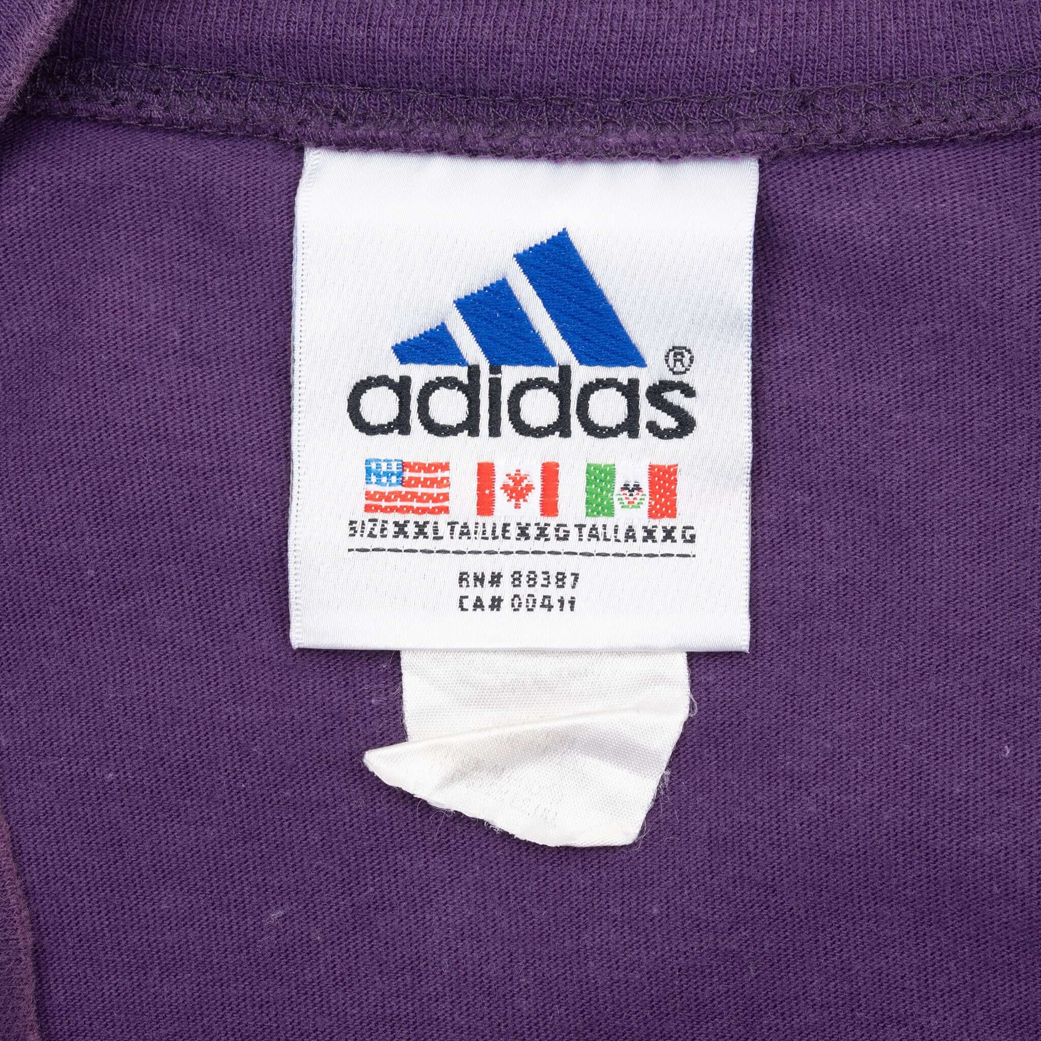 Vintage Adidas Long Sleeve Turtle Neck Purple Tee Shirt 1990S Size 2XL Made In Usa