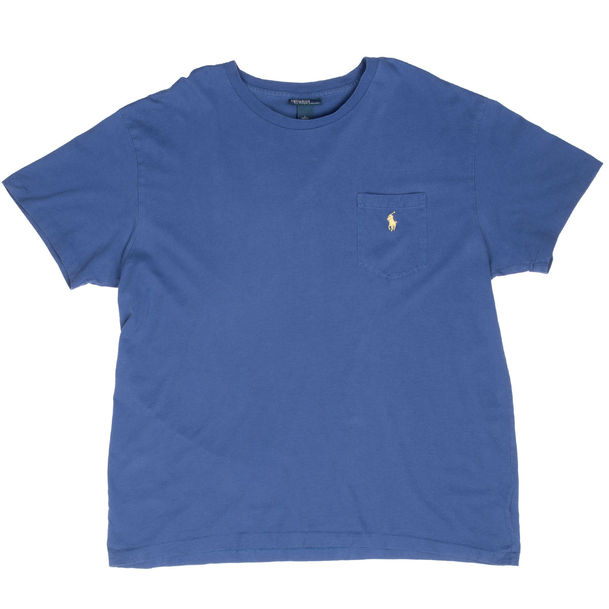 Full front view of blue Polo Ralph Lauren short-sleeve pocket T-shirt