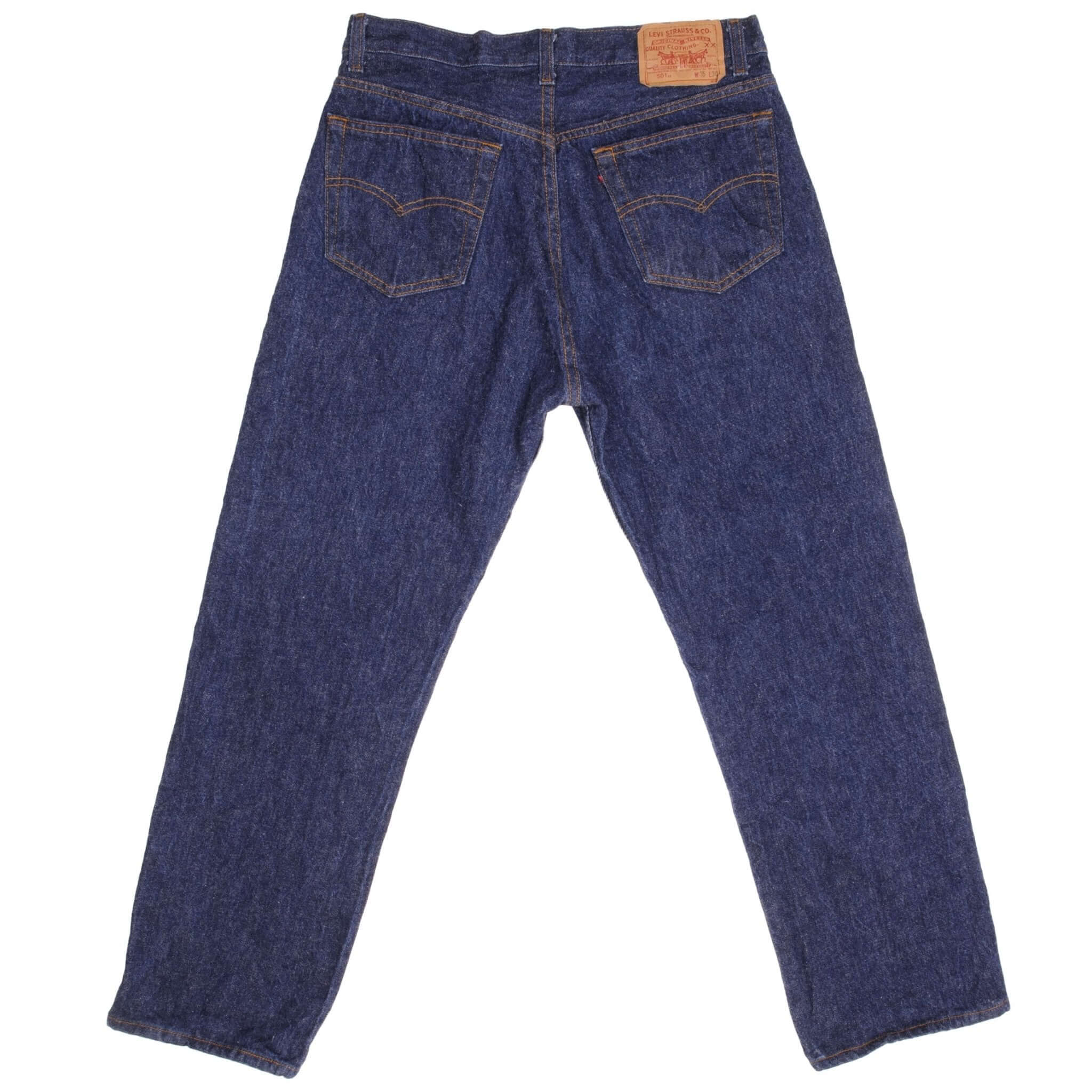 Beautiful Indigo Levis 501 Jeans 1980s Made in USA with Very Dark Wash Size on tag 35X30 Actual Size 32X28 Back Button #552