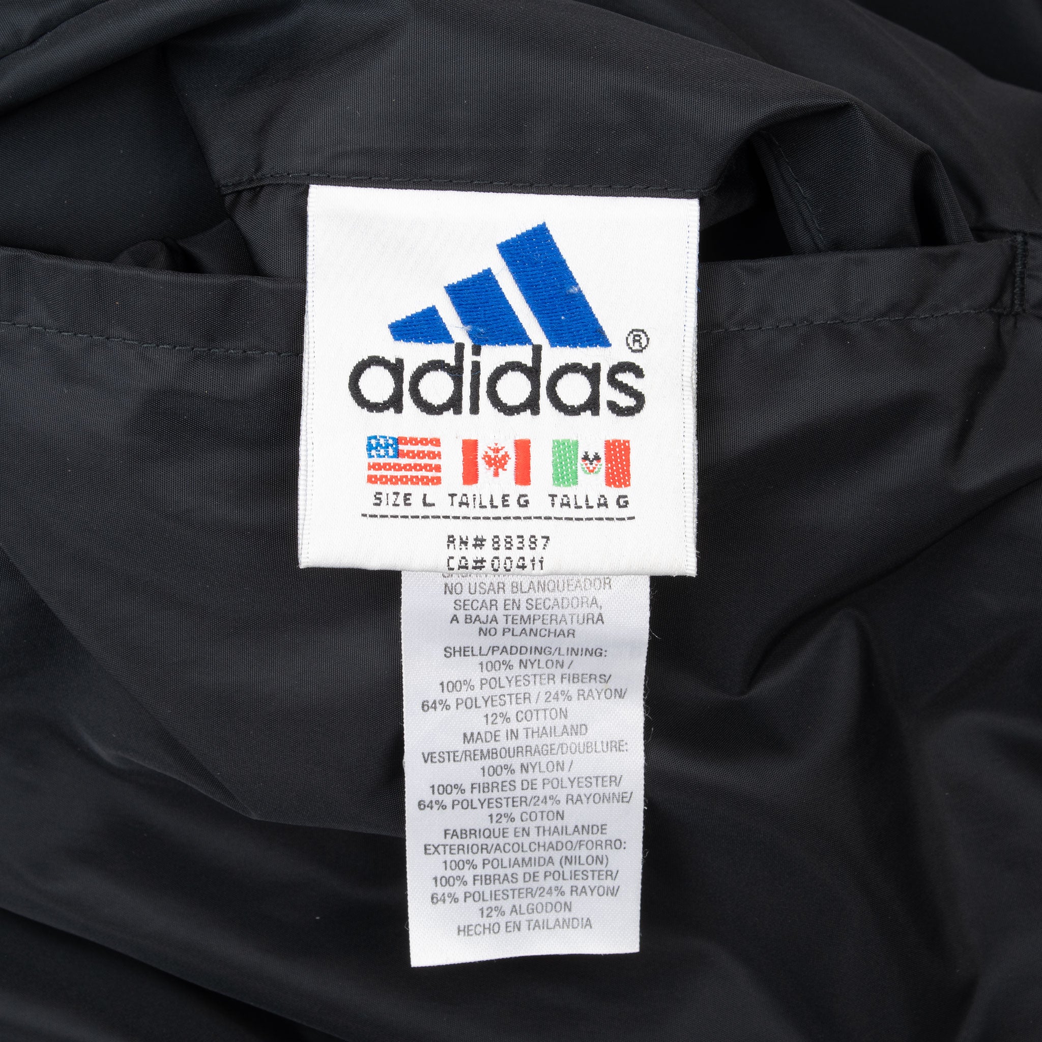 Vintage Adidas Black Reversible Nylon Windbreaker Hooded Jacket 1990S Size Large