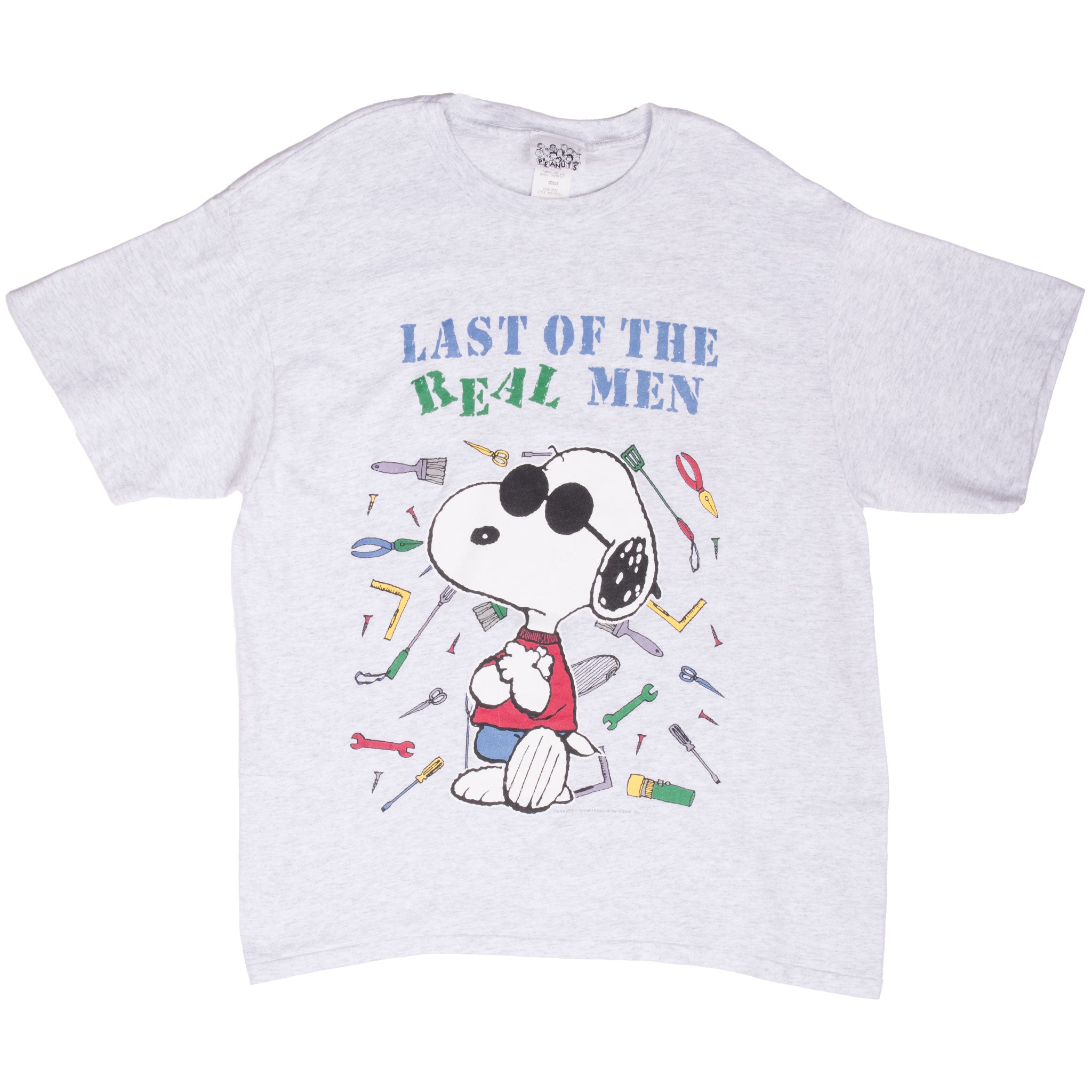 VINTAGE PEANUTS SNOOPY LAST OF THE REAL MEN TEE SHIRT LARGE 1990S MADE IN USA