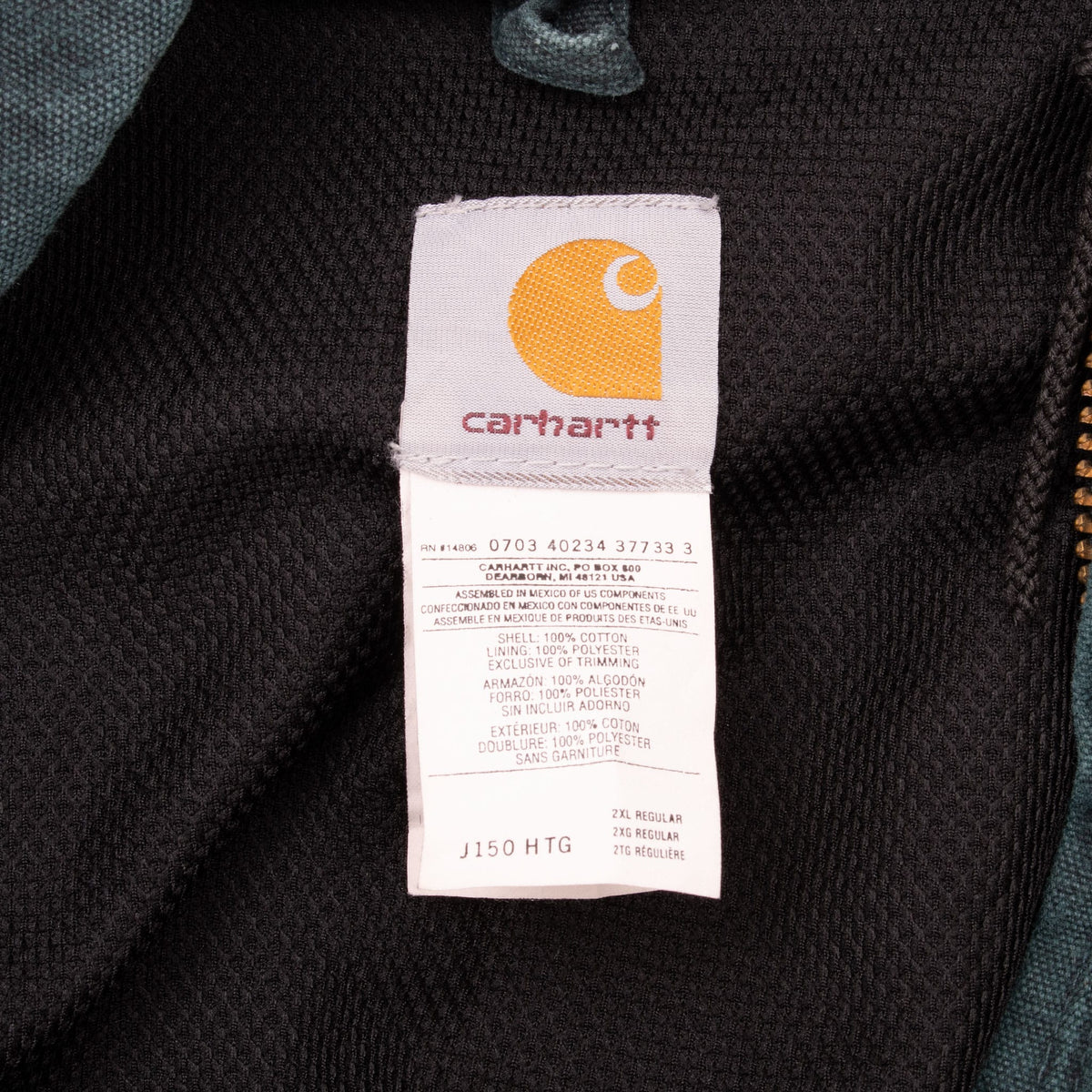 Vintage Carhartt Green Active Hooded Jacket J150Htg 1990S Size 2XL
