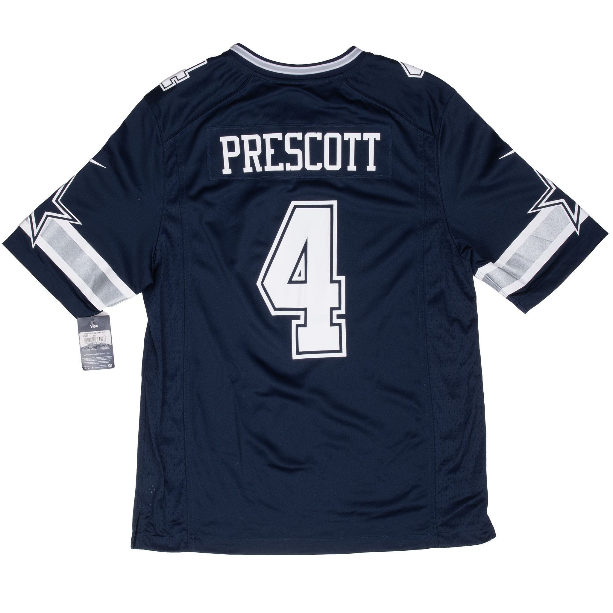 Back of navy Dallas Cowboys Nike jersey with Prescott name and number 4