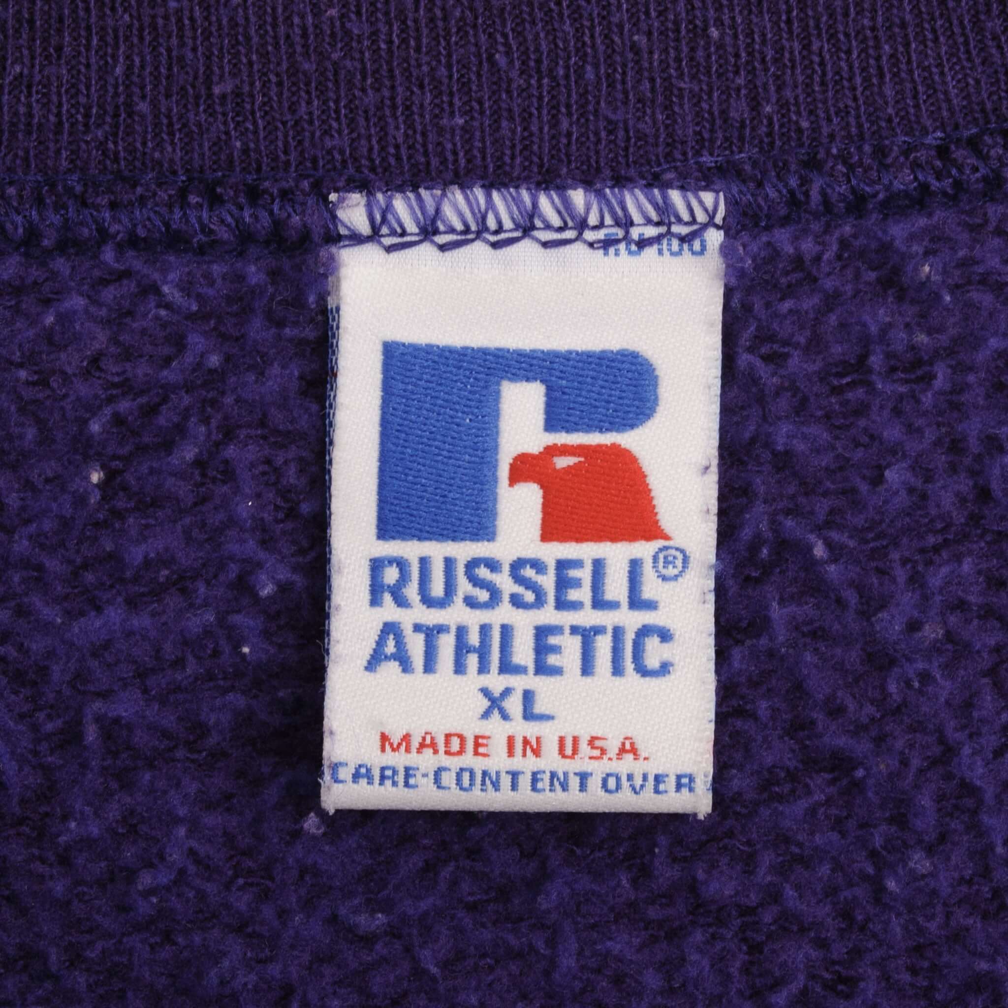 Vintage Russell Athletic Blank Purple Crewneck Sweatshirt 1990S XL Made In Usa