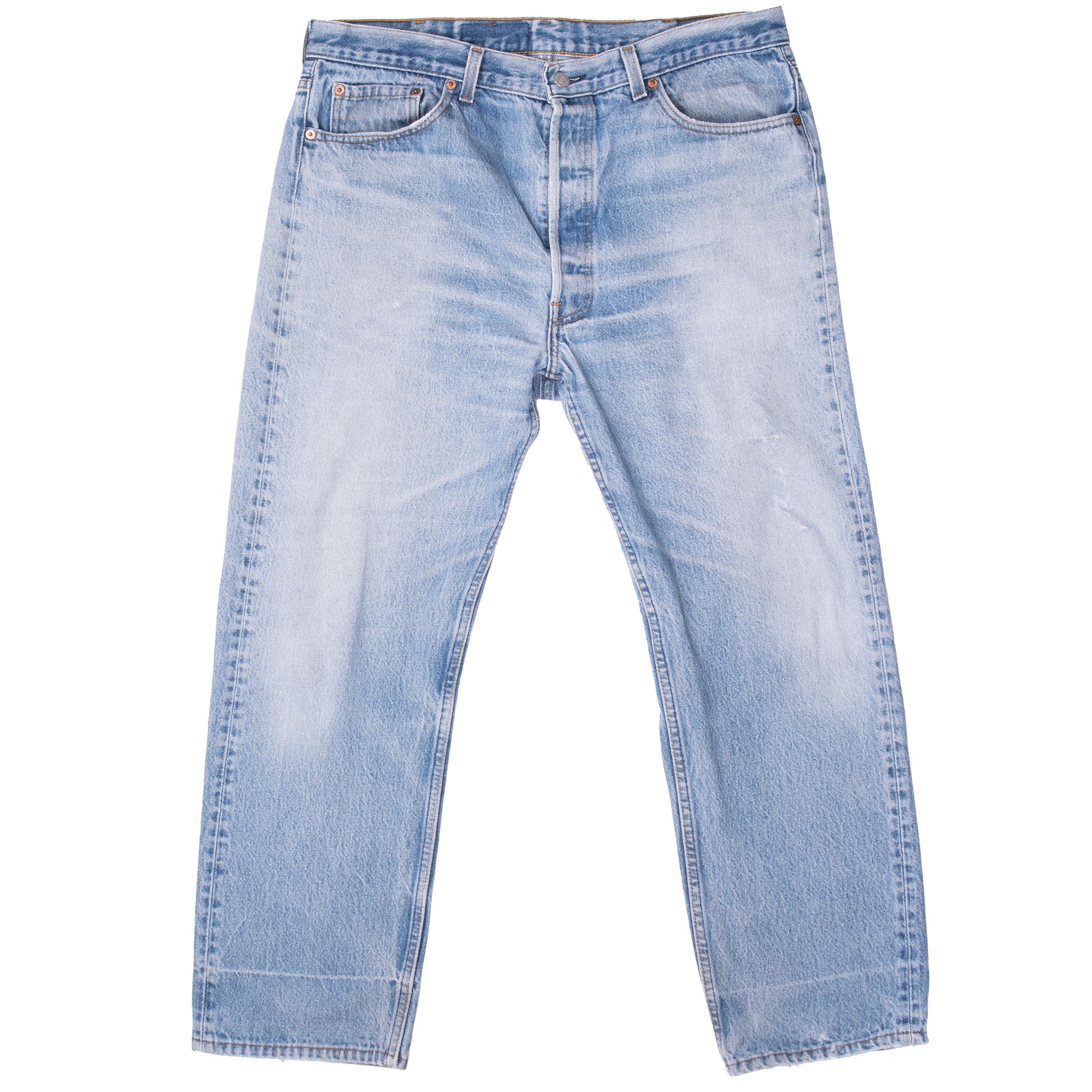 Vintage Levis 501 Indigo Blue Jeans 1990S Size 37X28 Made In Usa With A Medium Light Wash
Size On Tag 40X31 Actual Size 37X28
Back Button #524