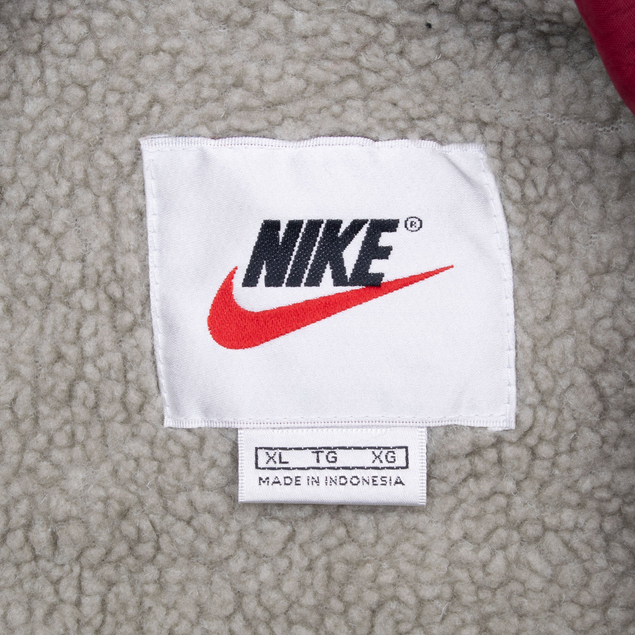 VINTAGE NIKE SPELLOUT SHERPA LINED BURGUNDY WINDBREAKER JACKET 1990S XL