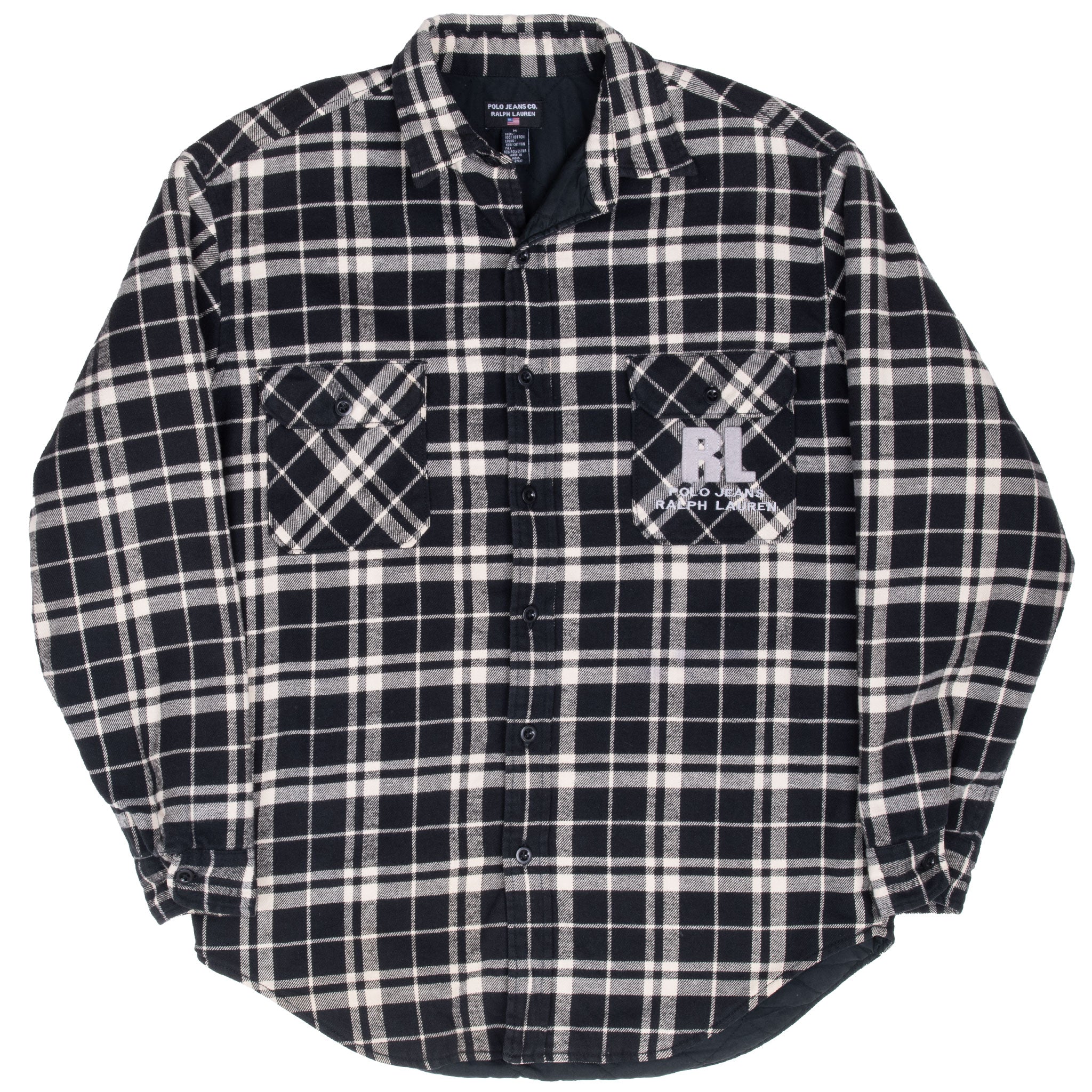 Vintage Ralph Lauren Jeans Co Black White Plaid Flannel Shirt 1990S Size Medium