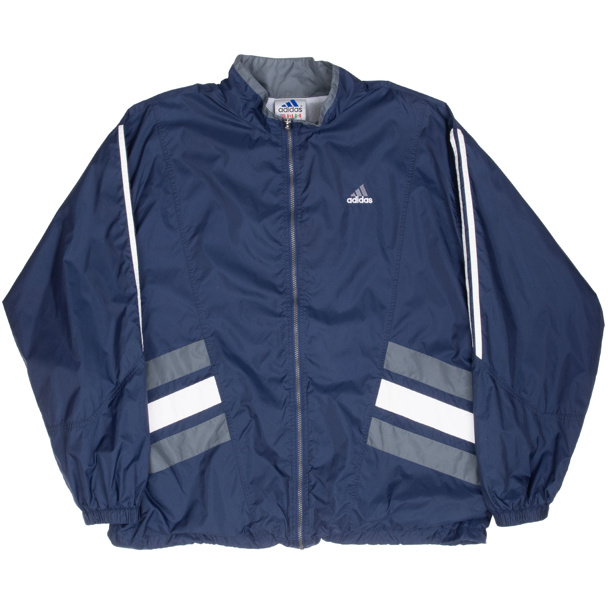 Vintage Adidas 3 Stripes Blue Windbreaker Jacket 1990S Size Xl