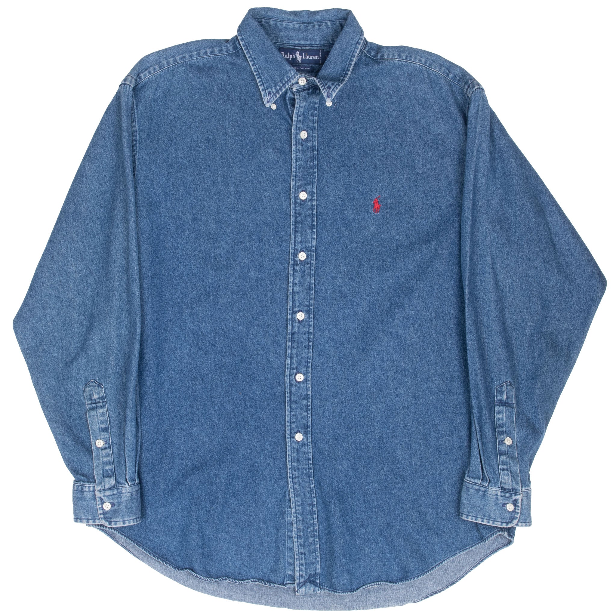 Vintage Ralph Lauren Blue Denim Shirt 1990S Size Large
