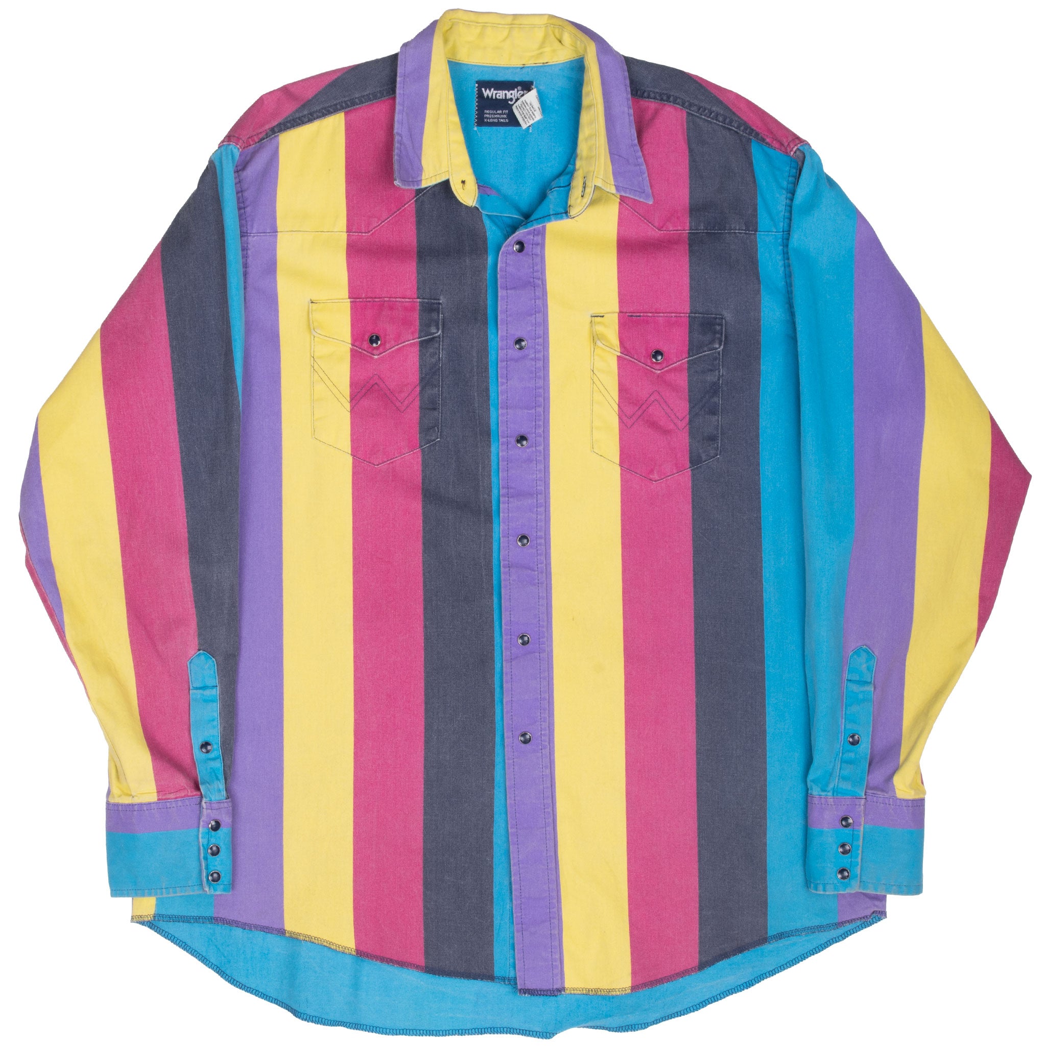 Vintage Wrangler Multicolor Striped Shirt 1990S Size 17 1/2 X 36 Made In Usa