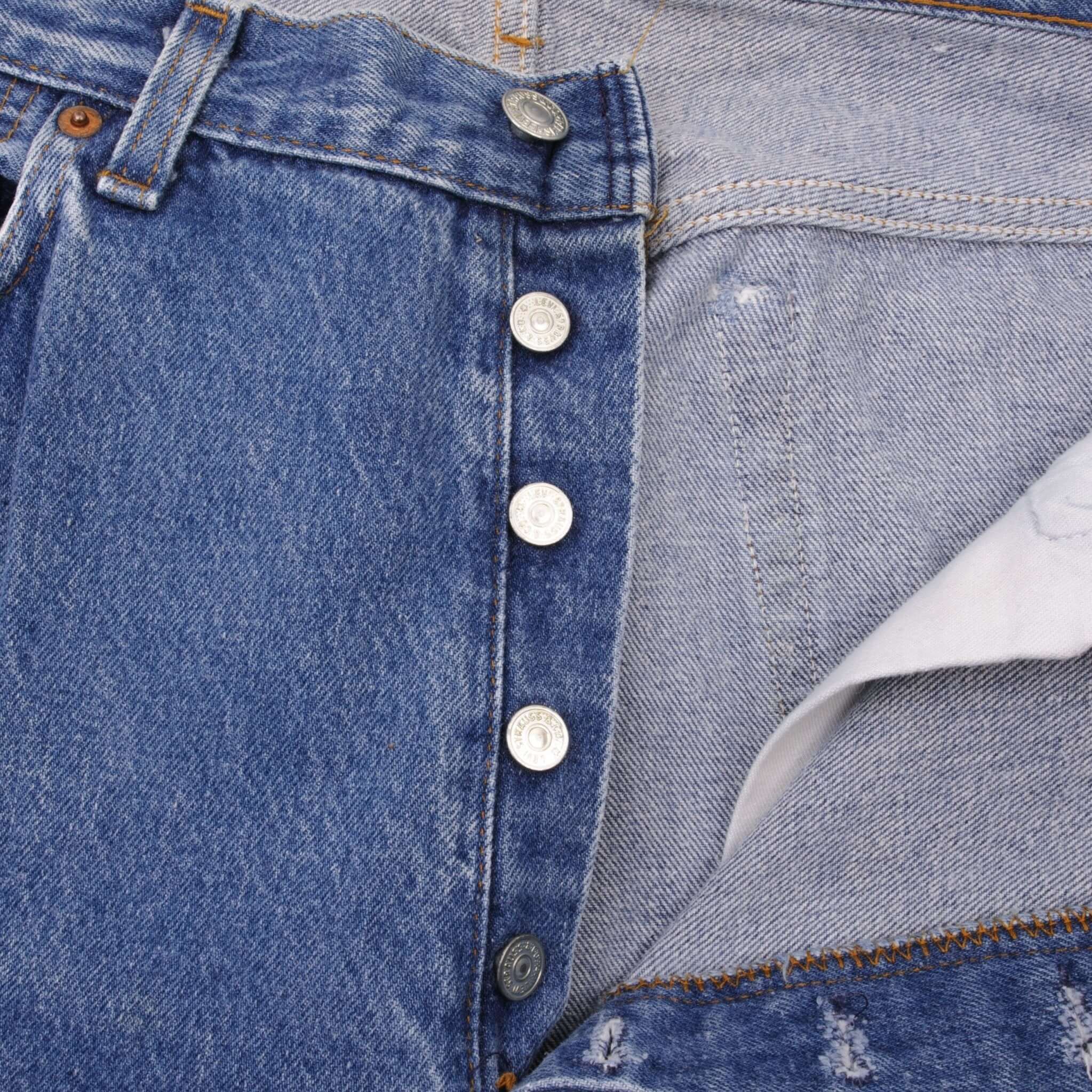 Beautiful Indigo Levis 501 Jeans 1980s Made in USA with Medium Wash Size on tag 36X36 Actual Size 34X34 Back Button #532