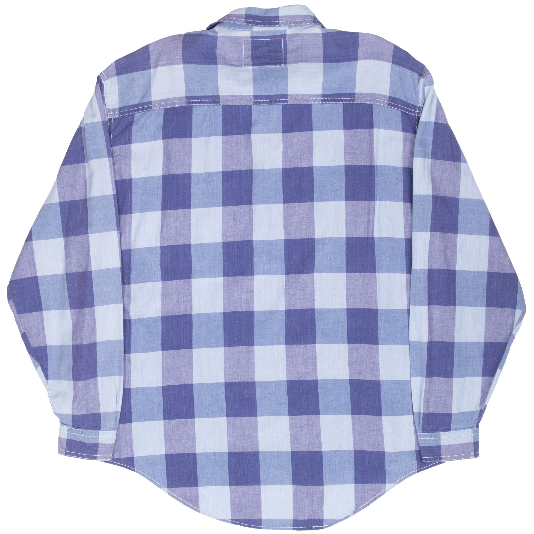 Back of Levi's blue large-check long-sleeve shirt