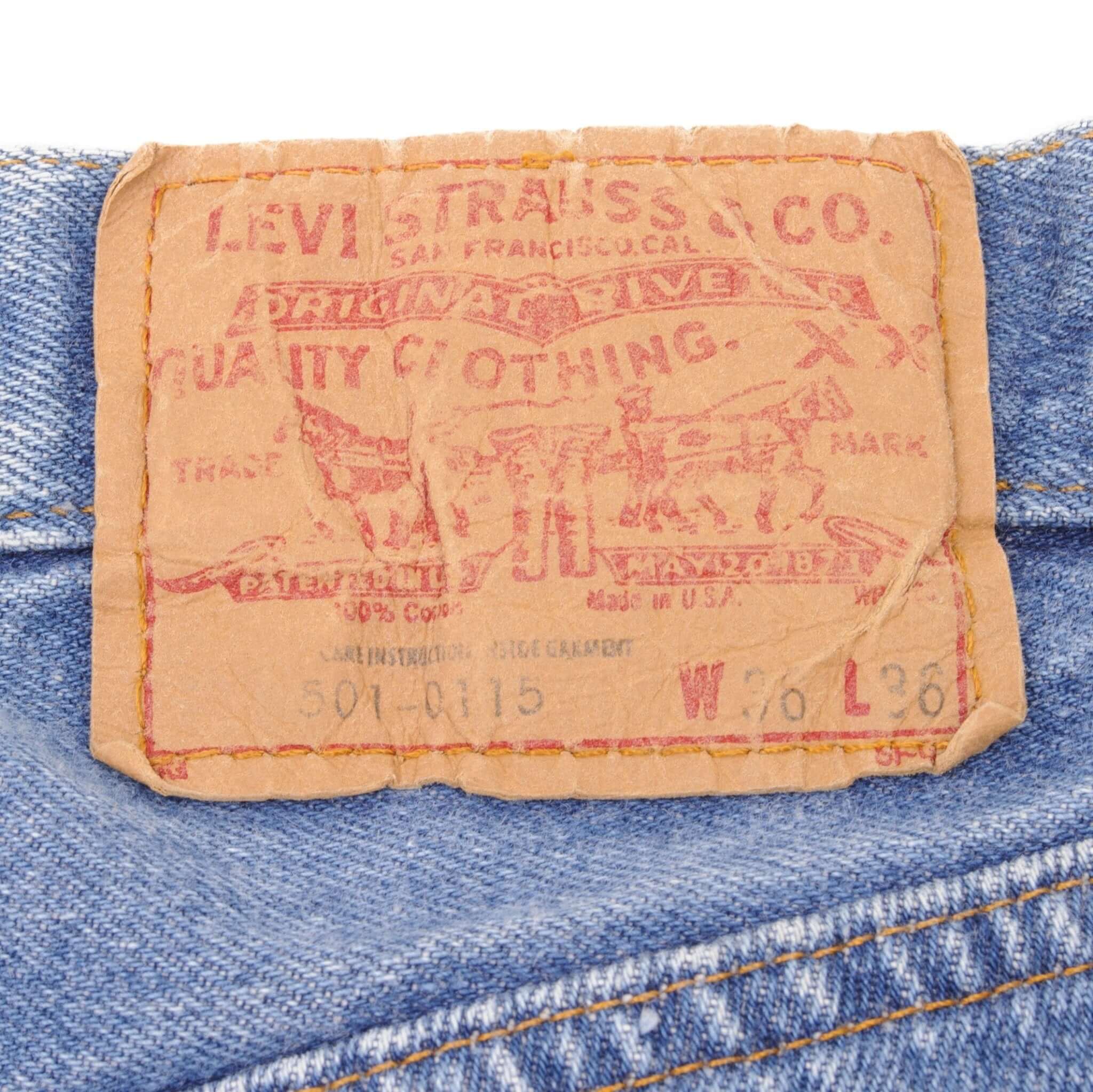 Beautiful Indigo Levis 501 Jeans 1980s Made in USA with Medium Wash Size on tag 36X36 Actual Size 34X34 Back Button #532
