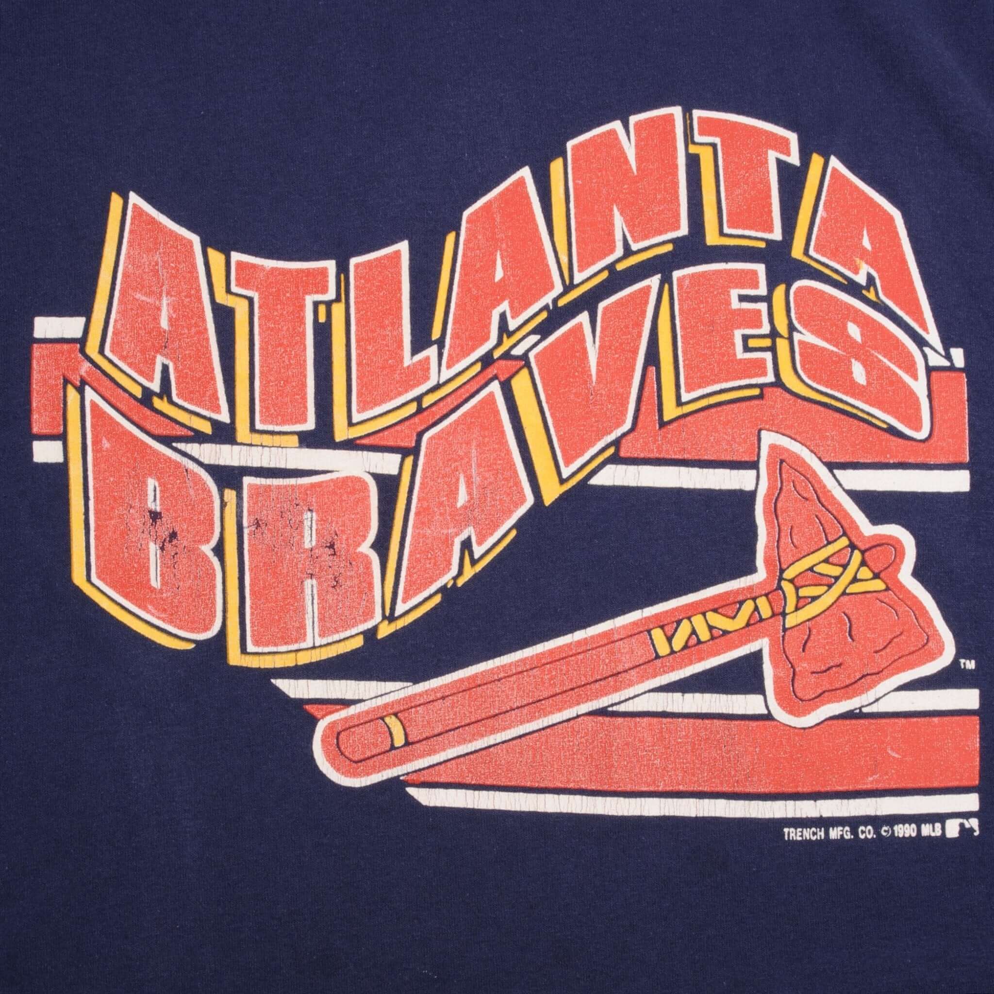 Vintage MLB Atlanta Braves 1990 Tee Shirt Size XL Made In Usa With Single Stitch Sleeves