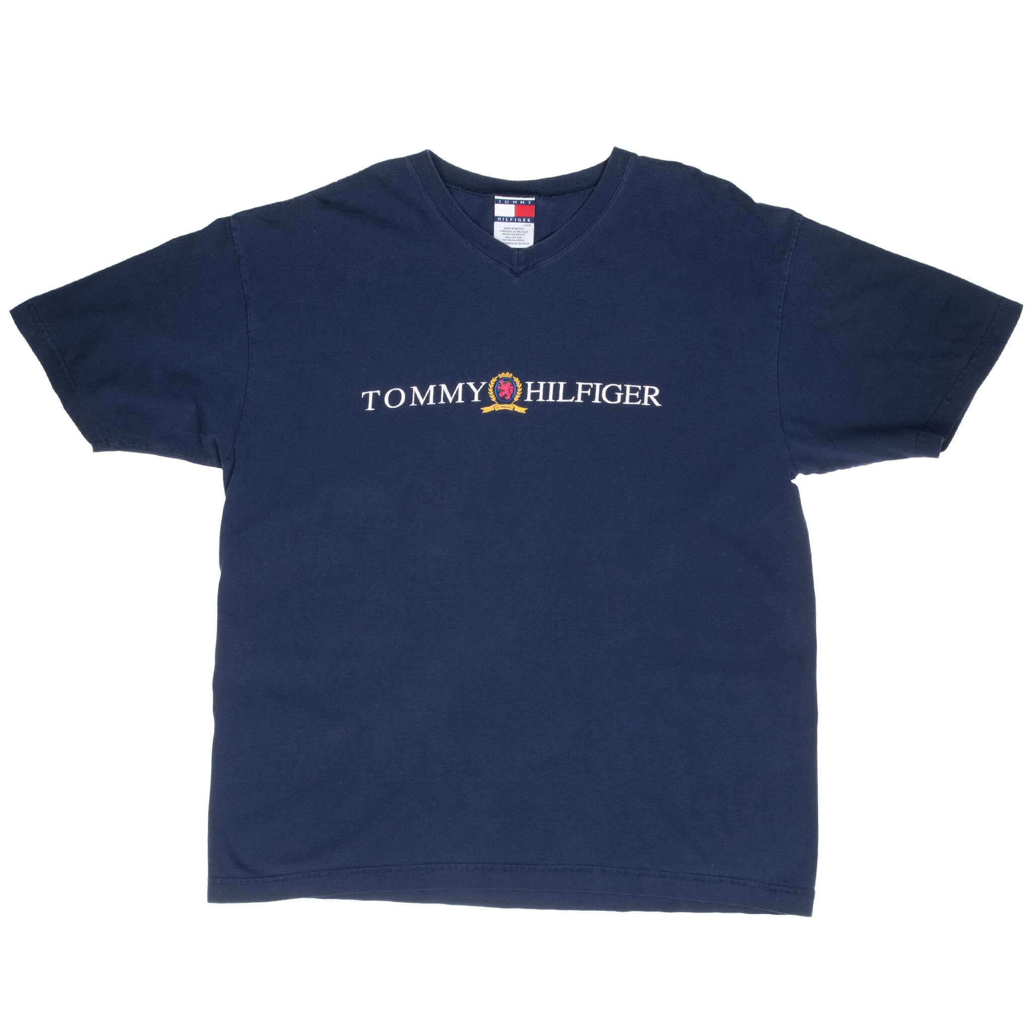 Vintage Tommy Hilfiger Blue V Neck Tee Shirt 1990S Size Large