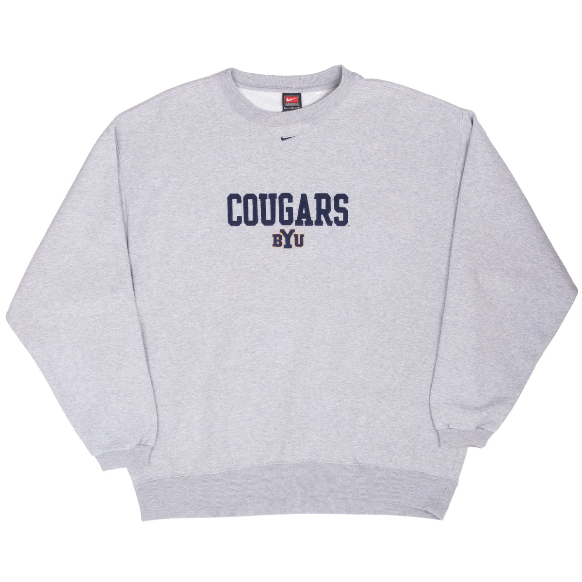 Vintage Nike Ncaa Byu Cougars Grey Crewneck Sweatshirt 1990S Size Large