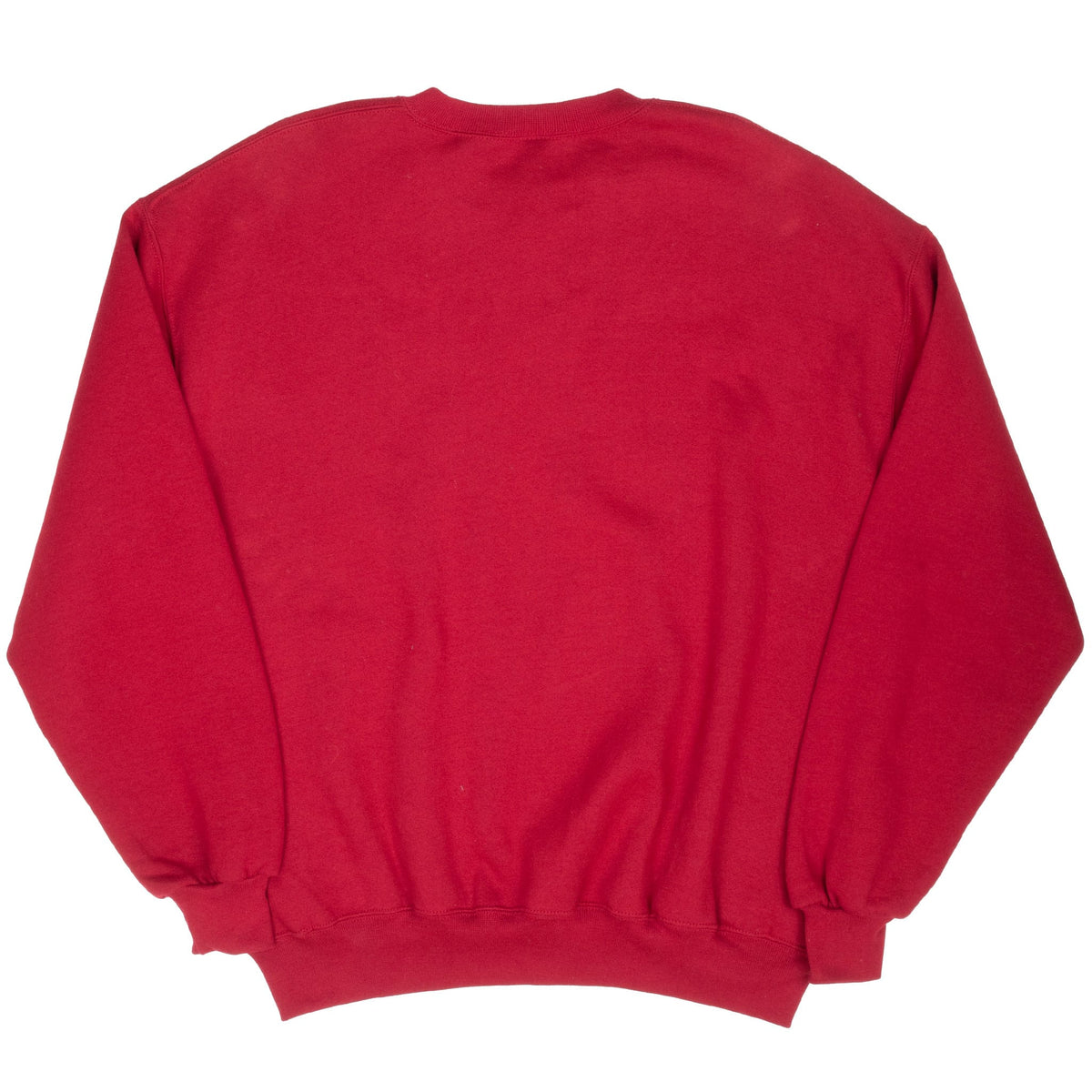 Back view of red Russell Athletic blank crewneck sweatshirt