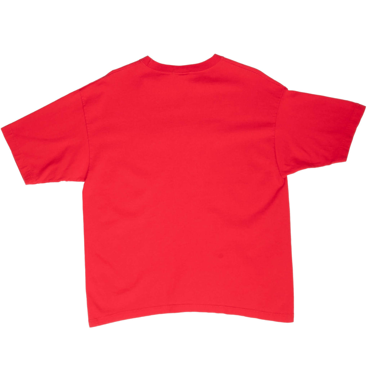 Full back view of plain red Guess Jeans T-shirt
