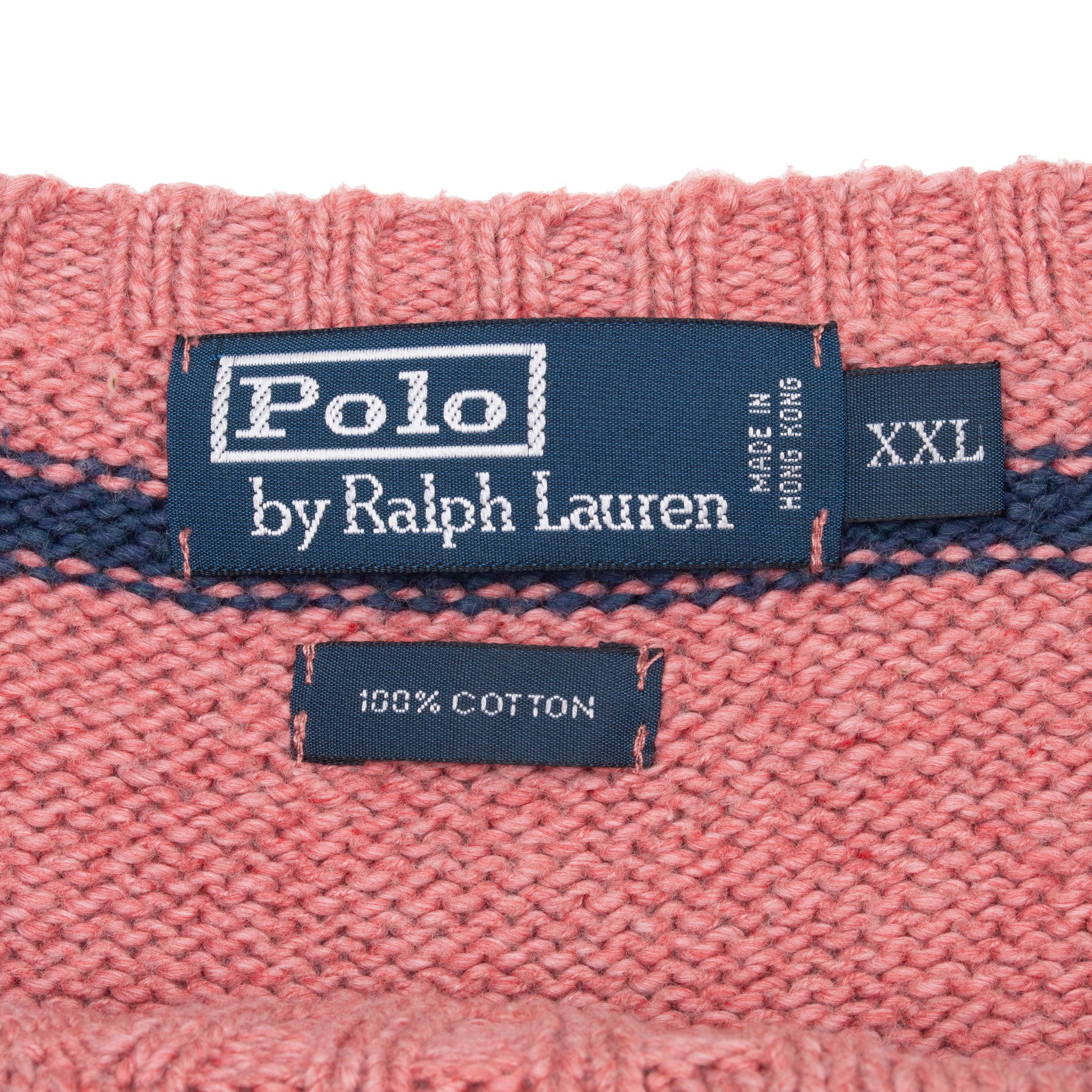 Vintage Ralph Lauren Pink Blue Stripe Knit Sweatshirt 1990S Size 2XL