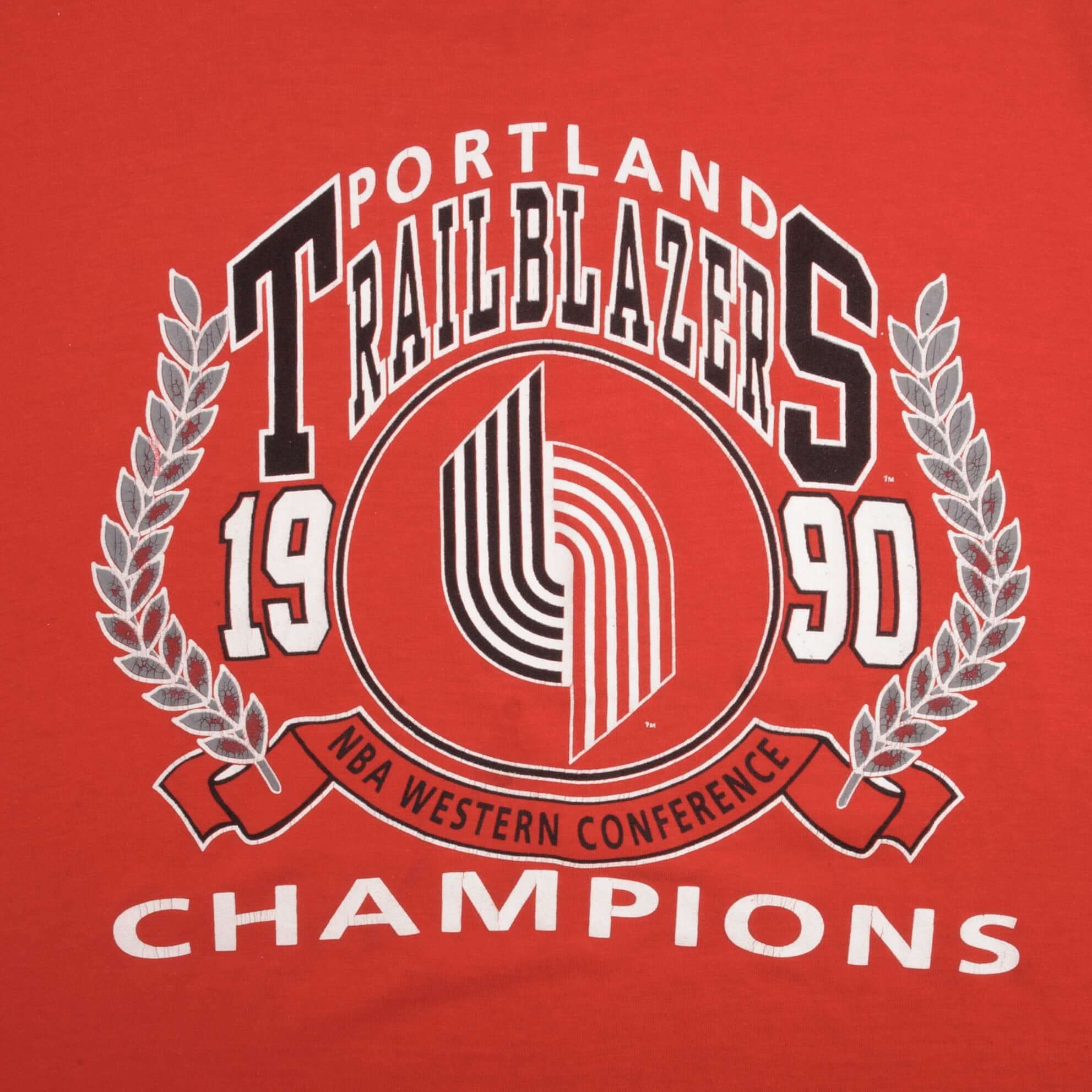 Vintage NBA Portland Trailblazers Champions 1990 Tee Shirt Size Large Made In USA With Single Stitch Sleeves