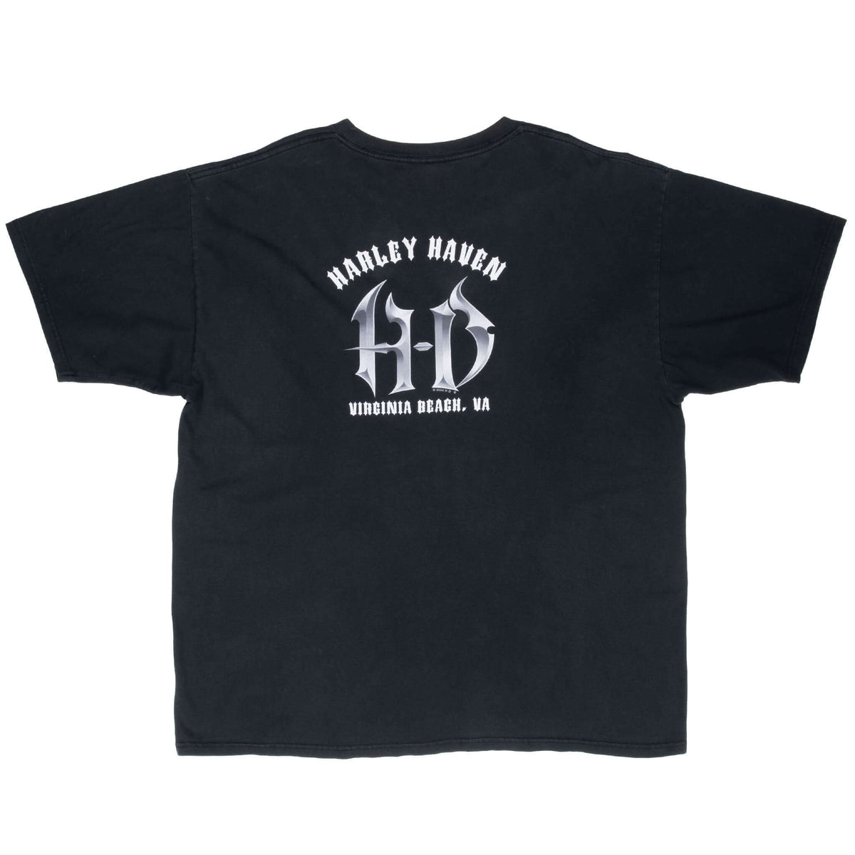 Back of black Harley-Davidson T-shirt with H-D and Virginia Beach, VA print