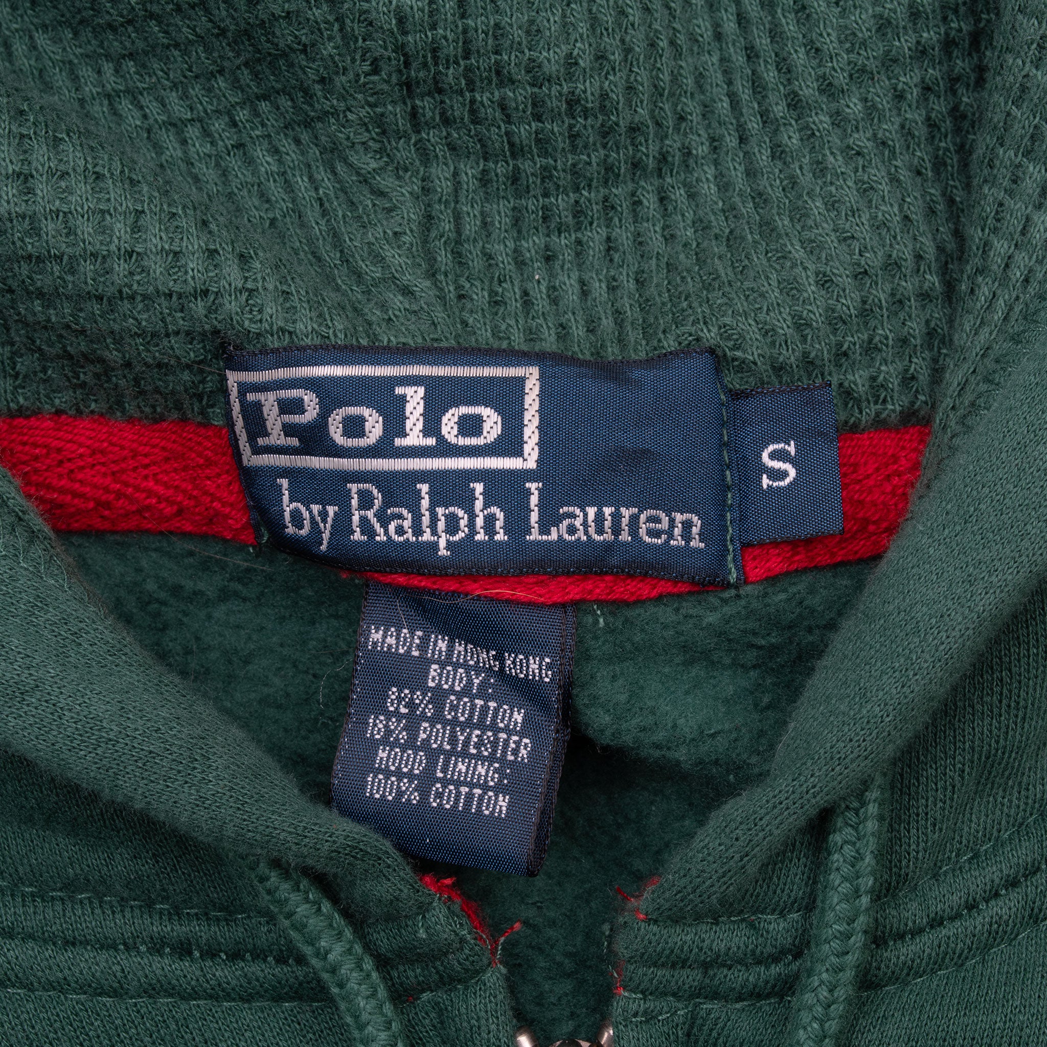 Vintage Polo Ralph Lauren Green Full Zip Hoodie Sweatshirt 1990S Size Small