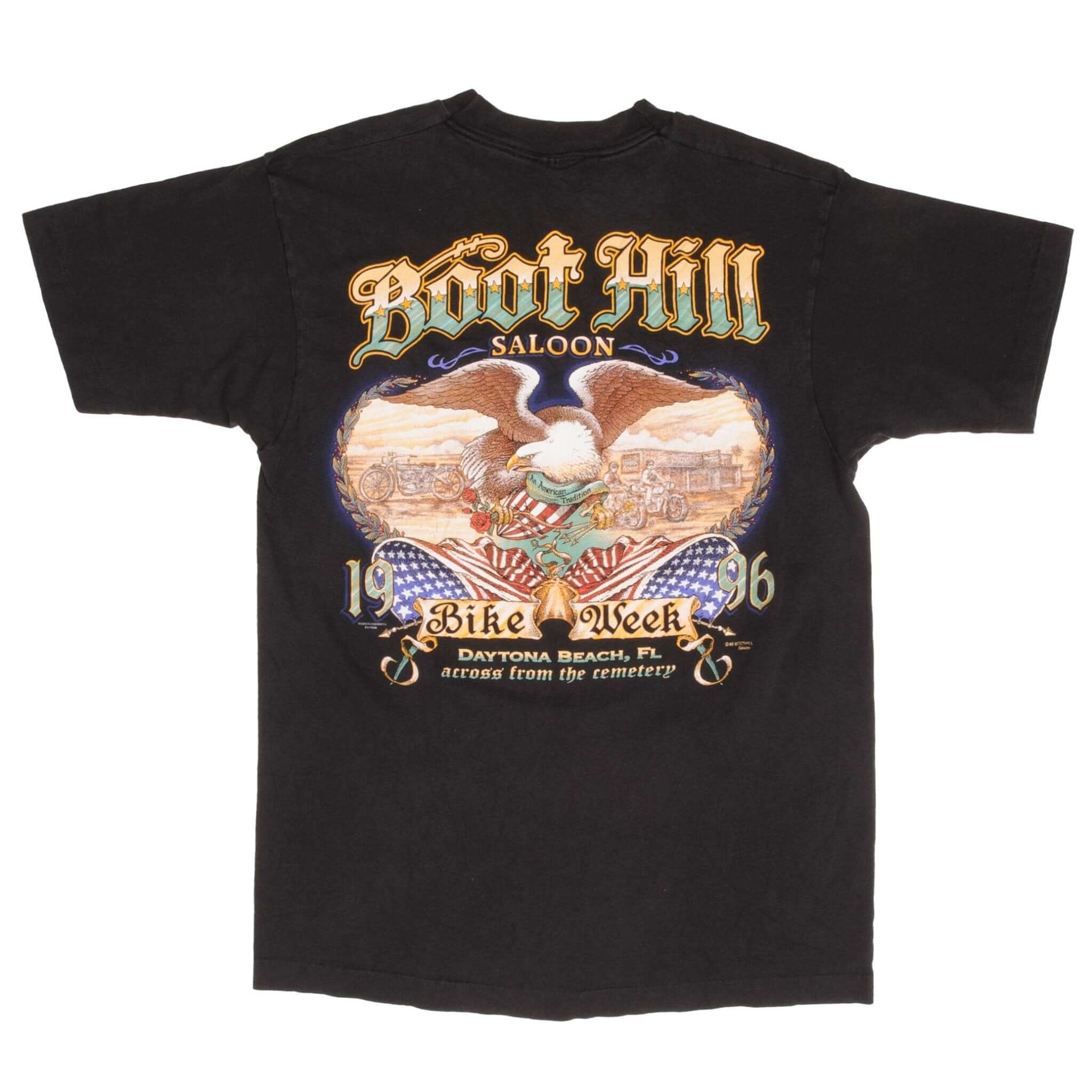 Vintage Boot Hill Saloon Bike Week 1996 Tee Shirt Size Large Made In Usa With Single Stitch Sleeves
