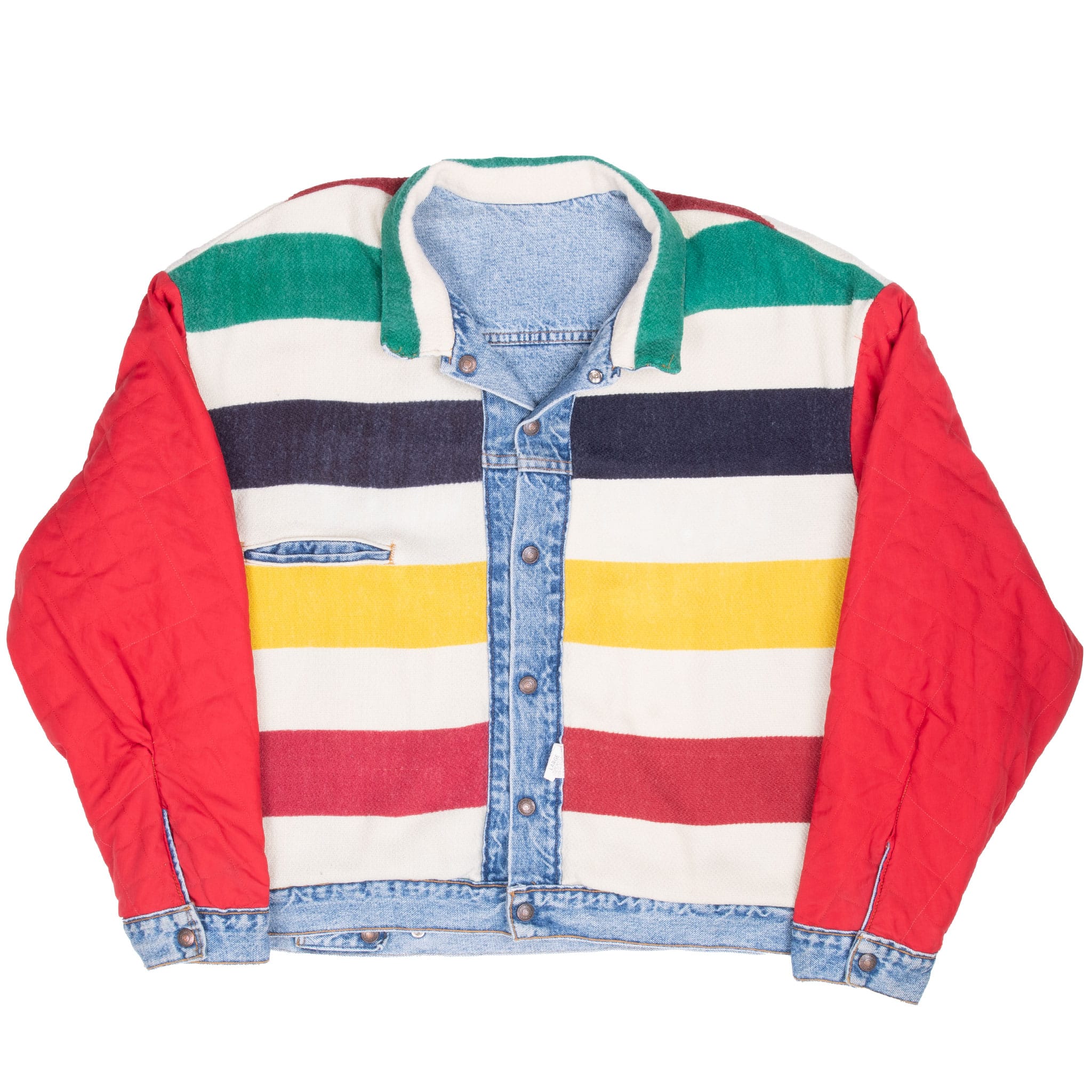 Vintage Levis Trucker Reversible Denim Jacket 4 Pockets Rainbow Lined Medium Wash Clean 1980s Size Large Made In USA