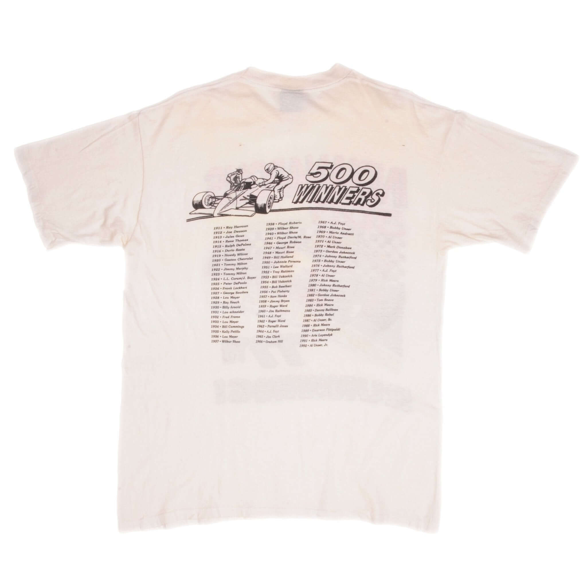 Vintage Indy Car Racing Indianapolis 500 1992 Formula 1 Tee Shirt Size XL Made In USA With Single Stitch Sleeves