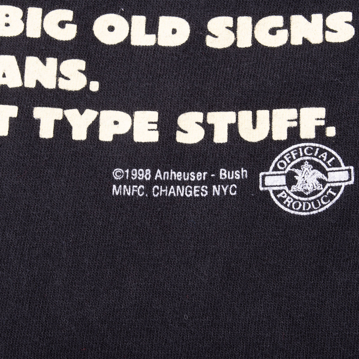 Close-up of 1998 Anheuser-Busch copyright and official product mark