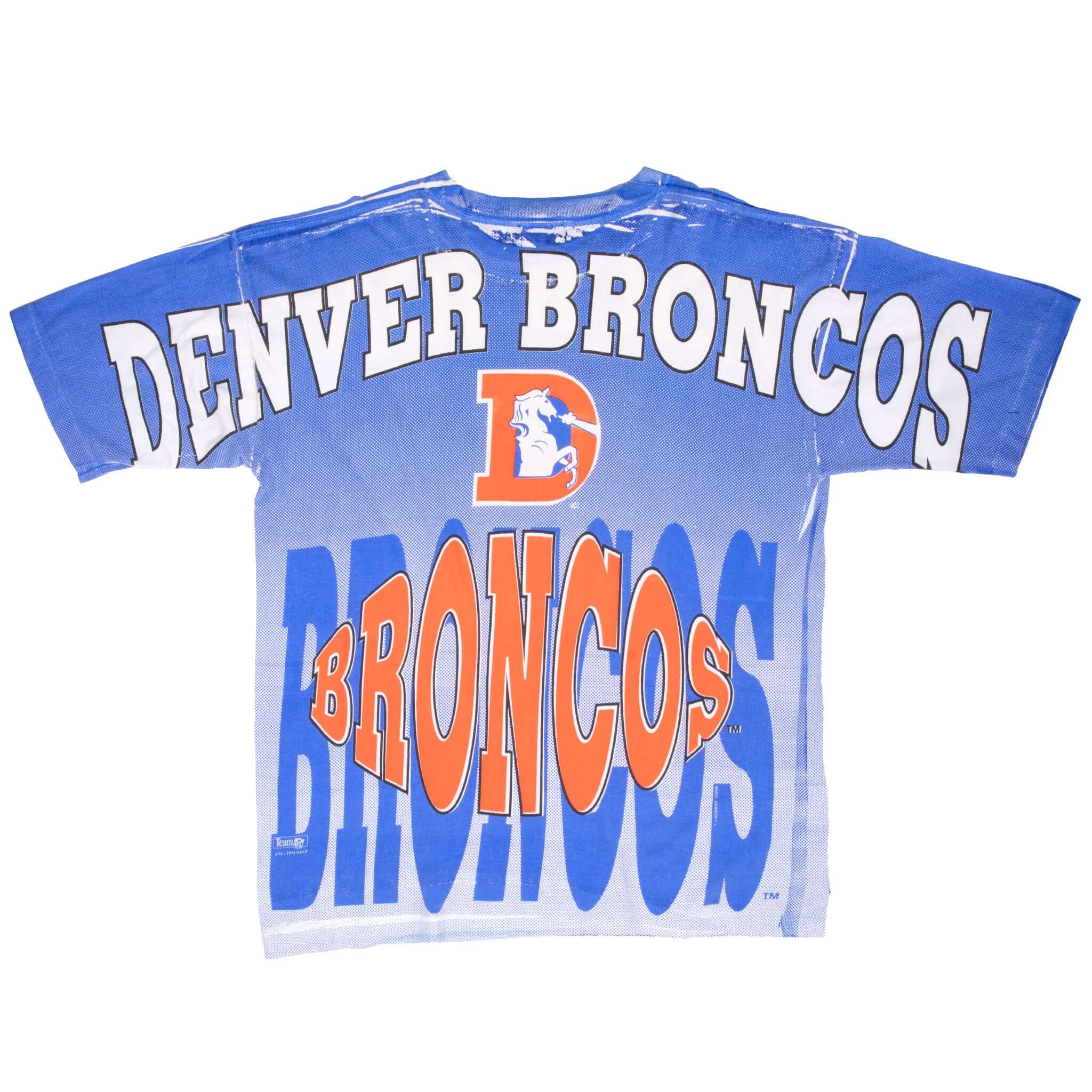 Vintage Nfl Denver Broncos All Over Print 1994 Magic Johnson T's Tee Shirt Size XL With Single Stitch Sleeves