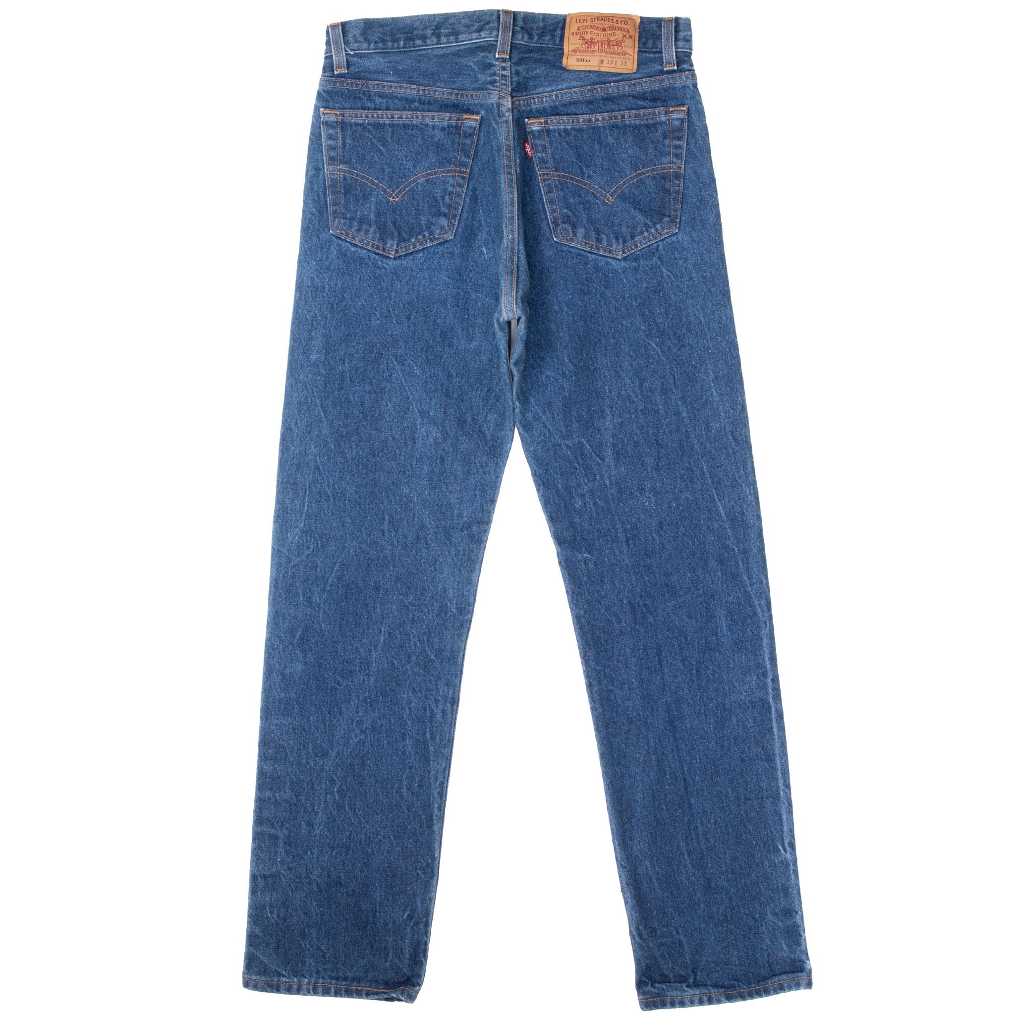 Vintage Levis 501 Blue Indigo Jeans 1990S Size W31 L30 Made In Usa With Medium Dark Wash
Size on tag 33X33 Actual Size 31x30
Back Button #653