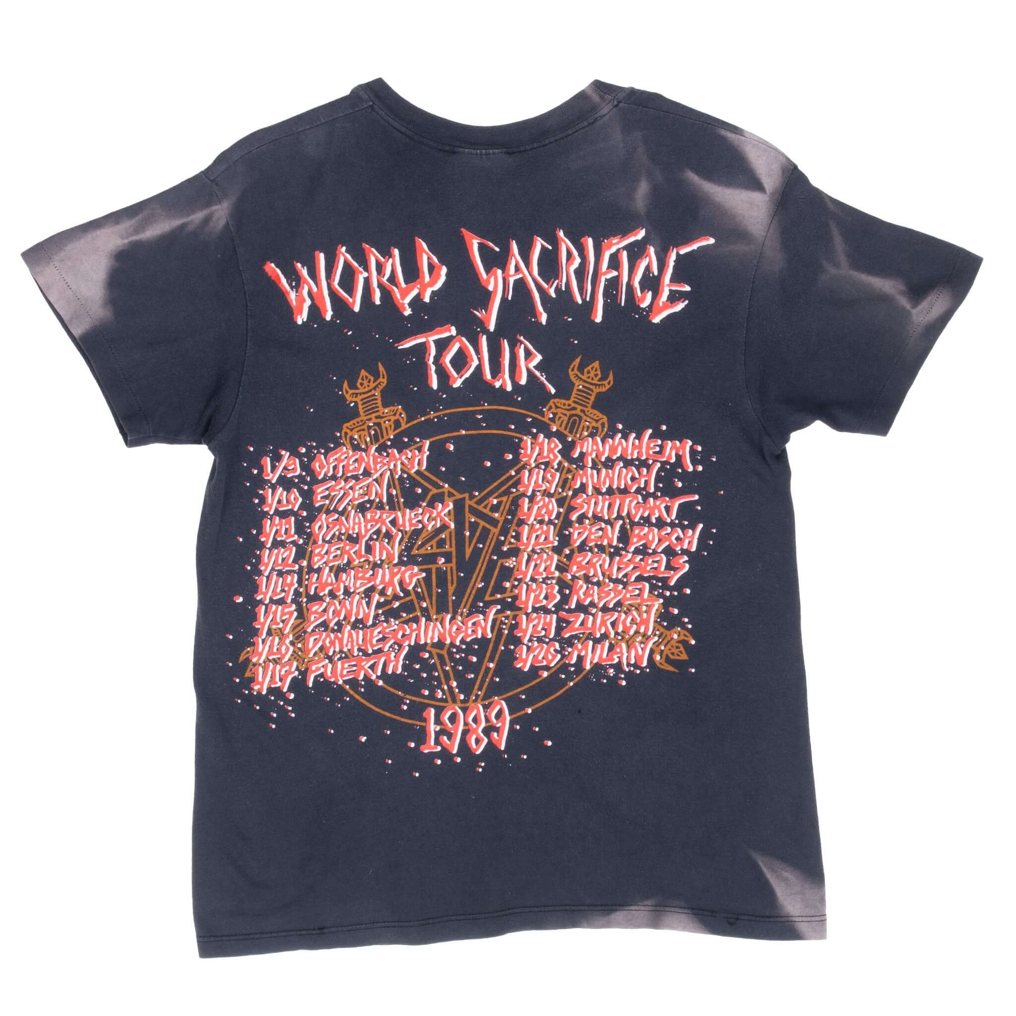 Vintage Slayer World Sacrifice Tour 1989 Hanes Tee Shirt Size Small Made In Usa With Single Stitch Sleeves