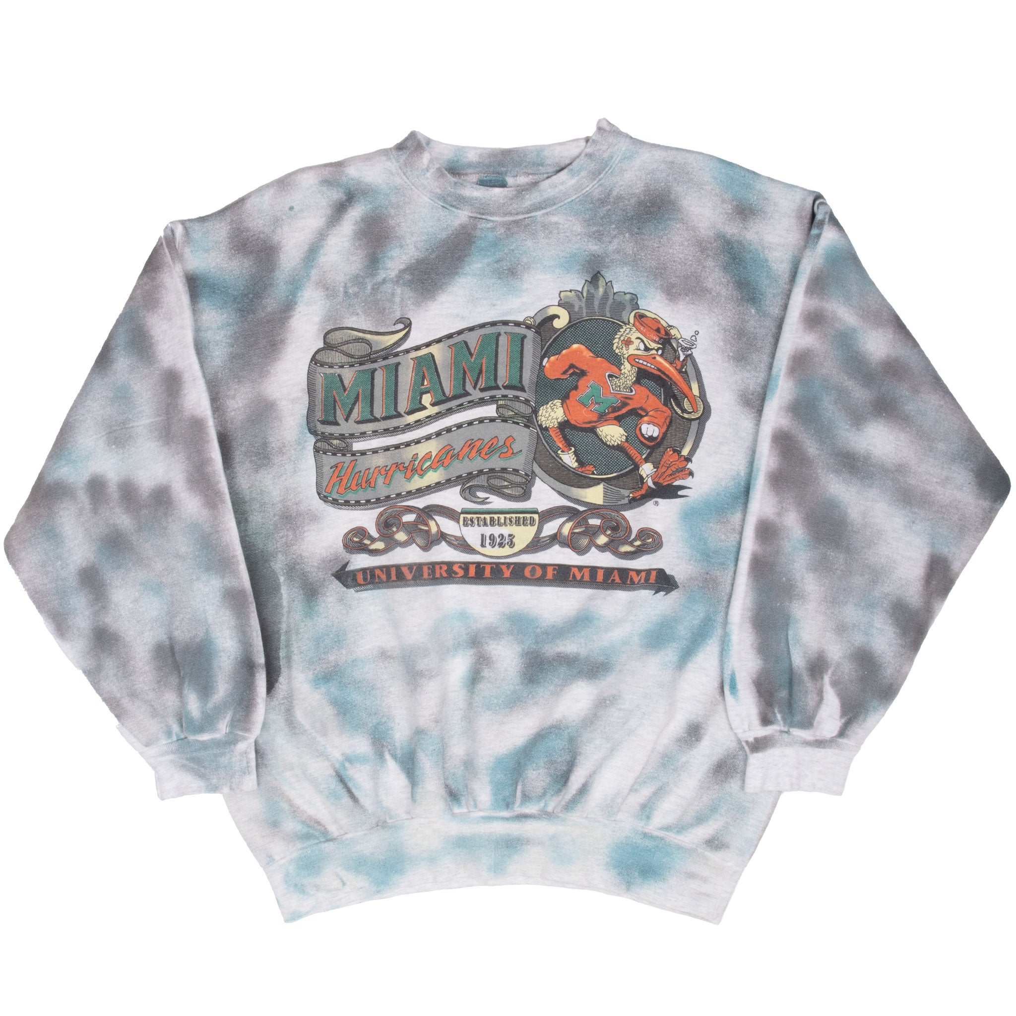 VINTAGE NCAA MIAMI HURRICANES TIE DYE SWEATSHIRT 1990S XL MADE IN USA