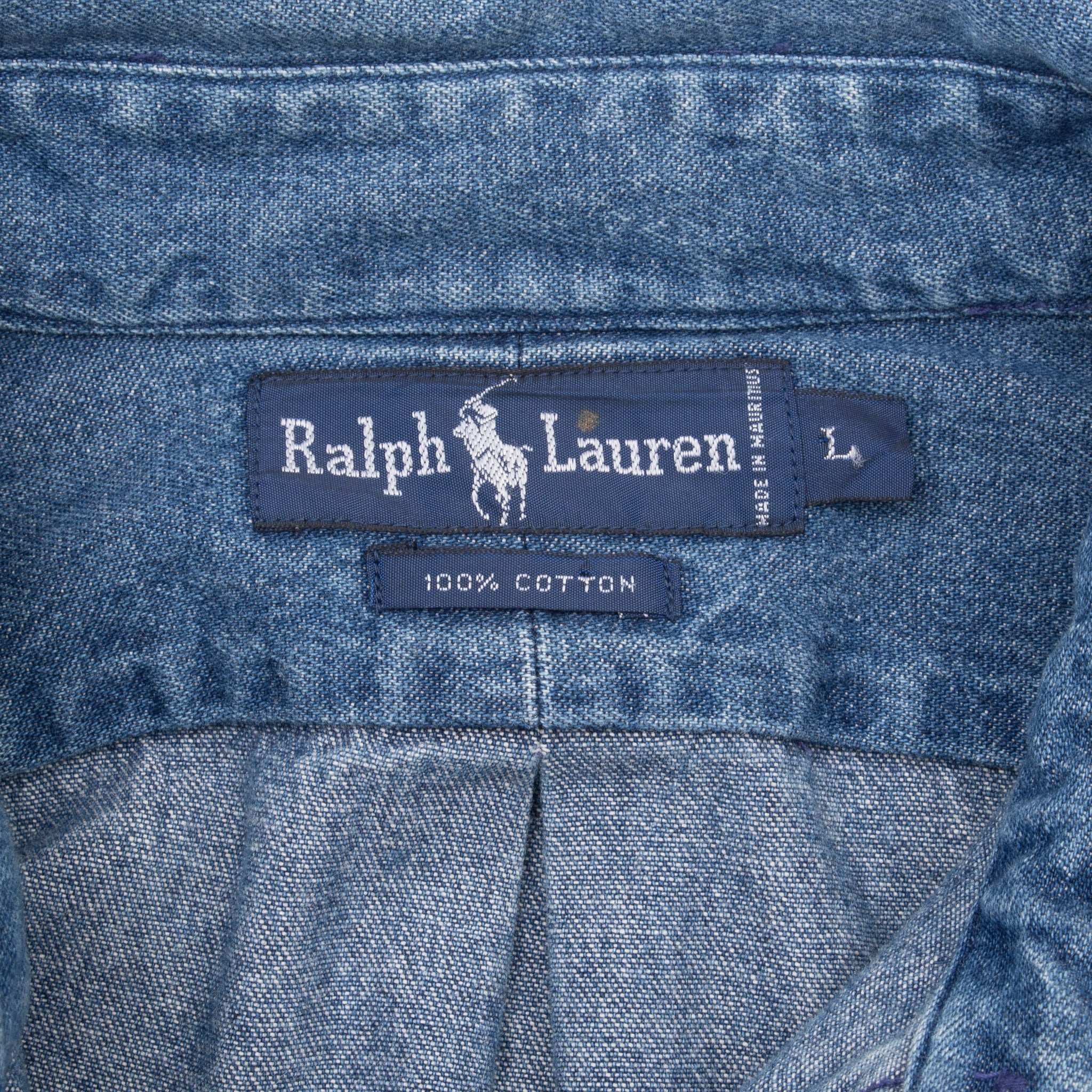 Vintage Ralph Lauren Blue Denim Shirt 1990S Size Large