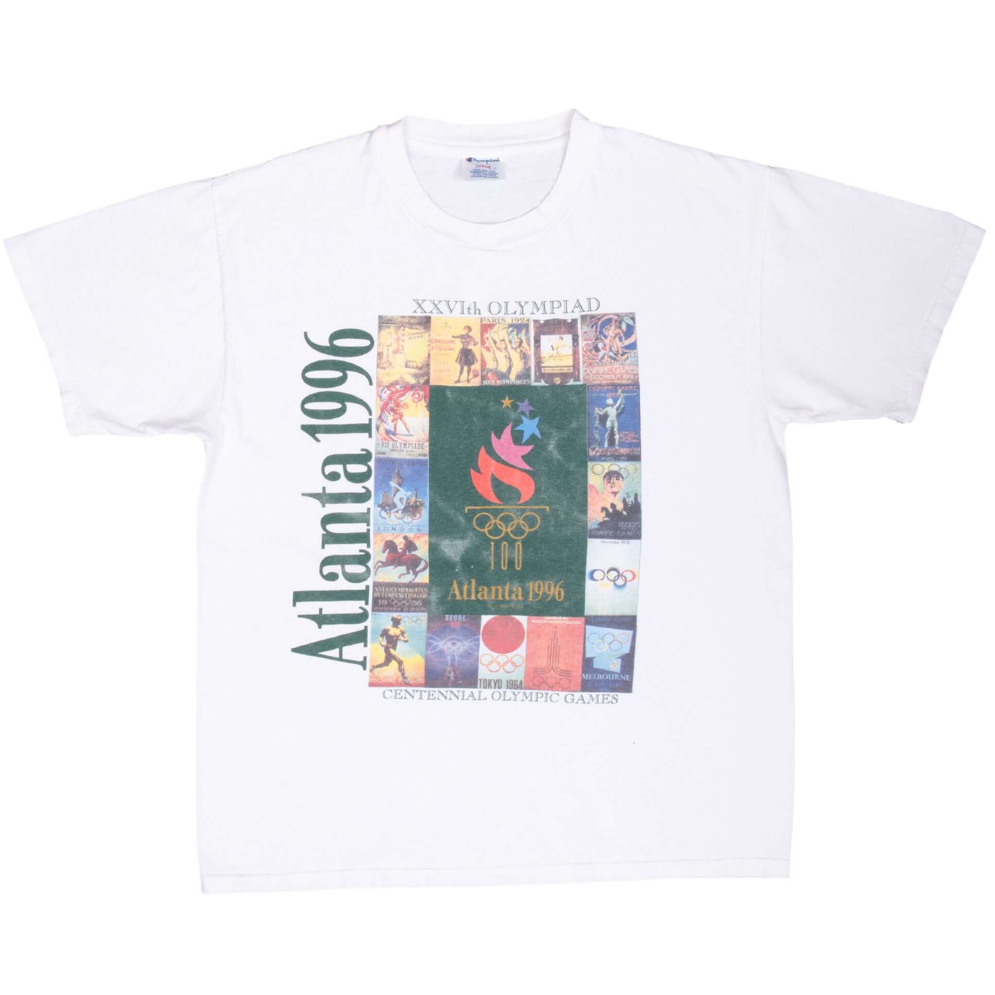 Vintage Champion Atlanta Olympics 1996 Tee Shirt Size Large Made In Usa With Single Stitch Sleeves