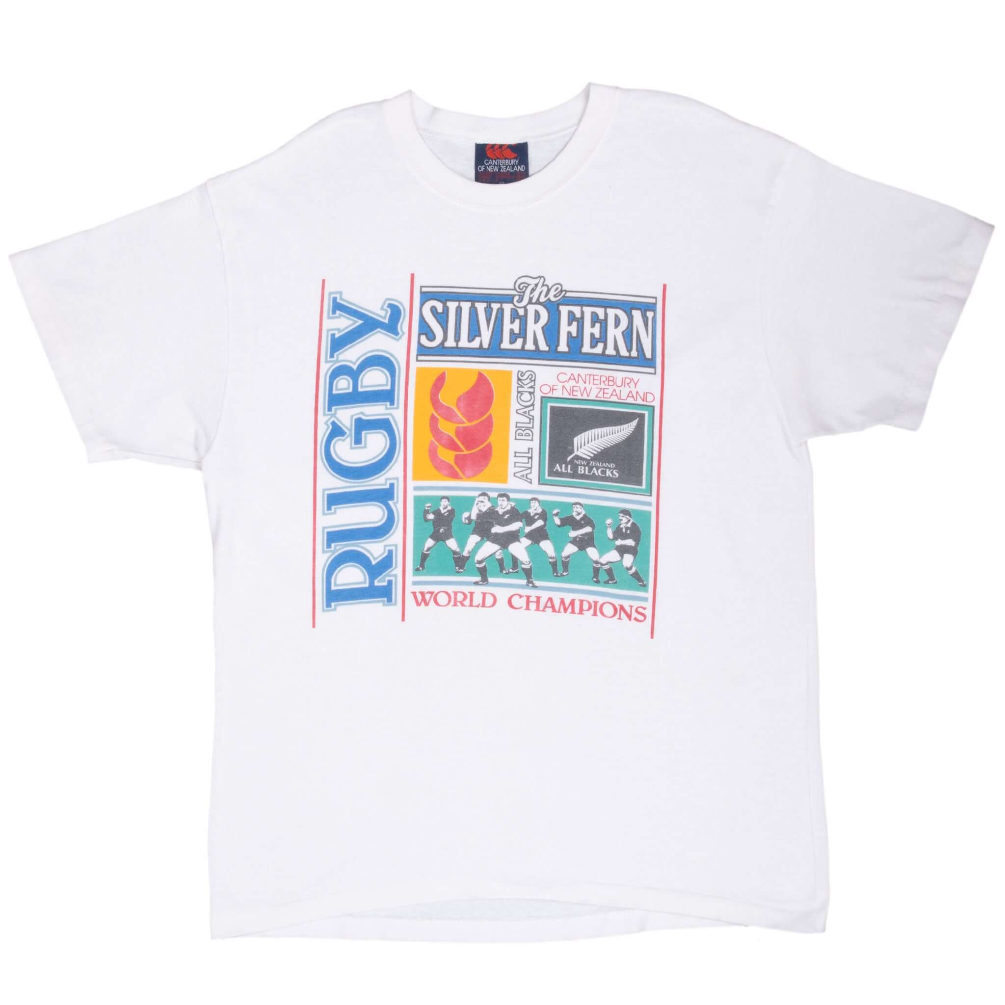 Vintage New Zealand All Blacks Rugby World Champions 1990S Tee Shirt Size XL Made In New Zealand With Single Stitch Sleeves