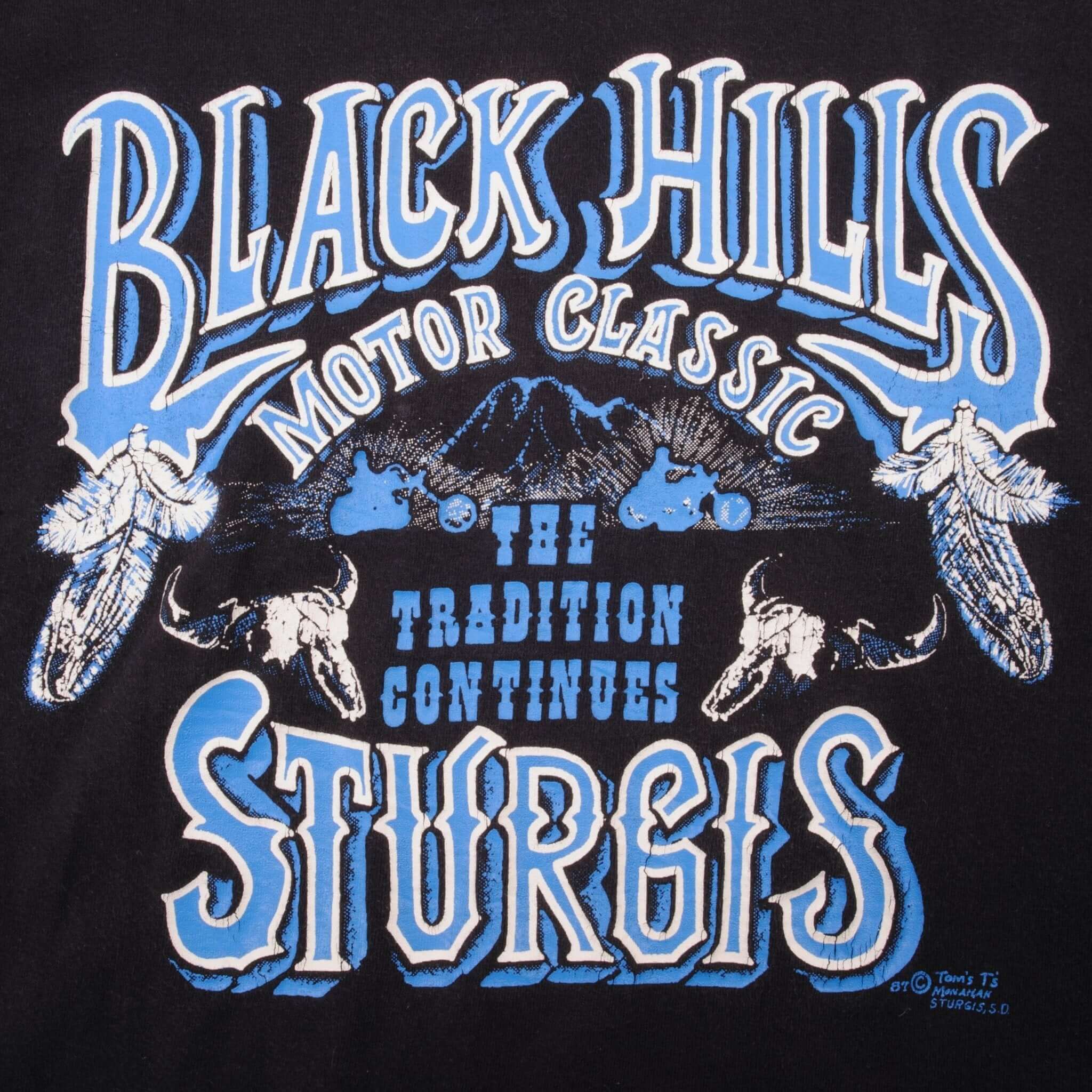 Vintage Sturgis Black Hills Rally Tee Shirt 1987 Size Medium Made In USA With Single Stitch Sleeves.