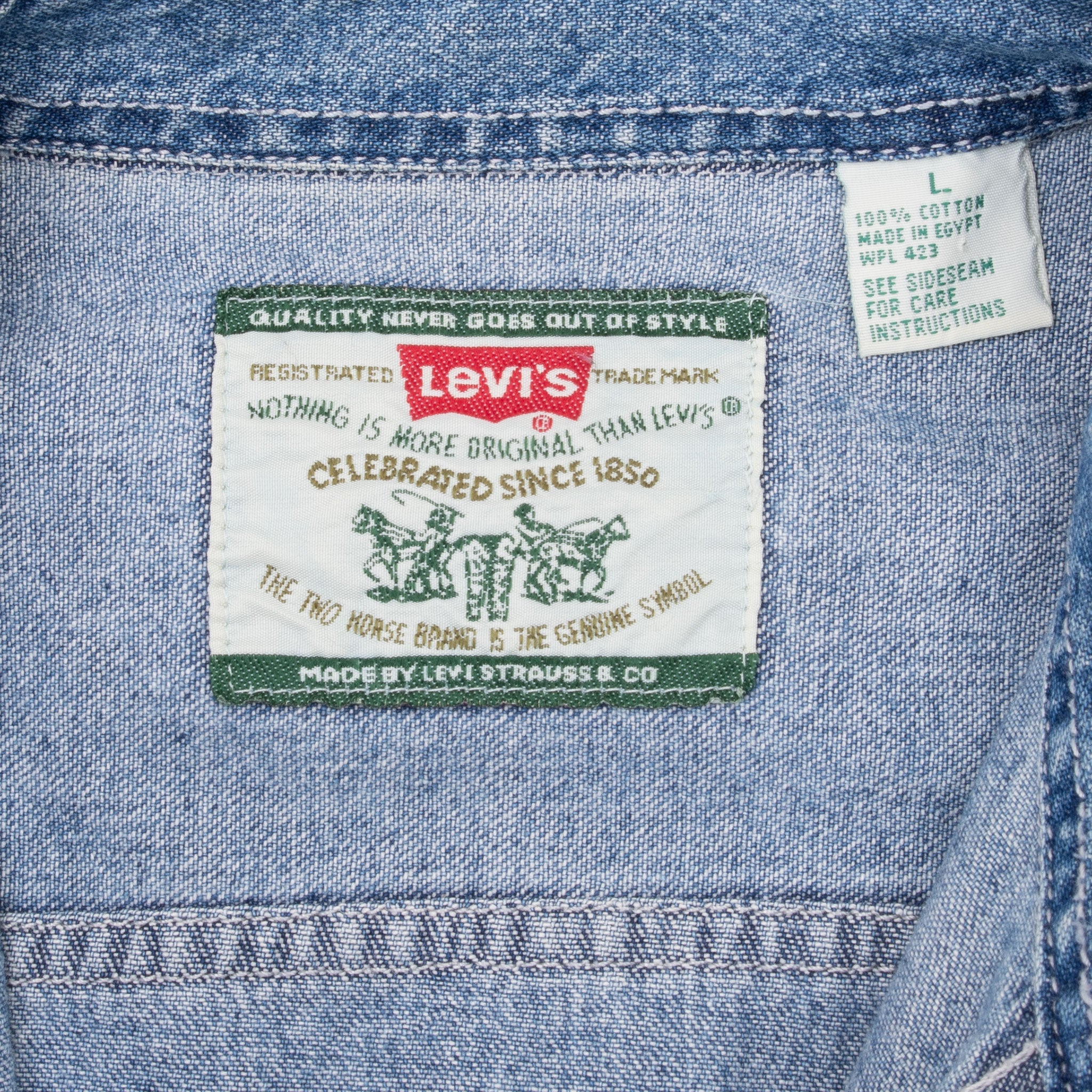 Vintage Levis Denim Blue Pocket Shirt 1990S Size Large