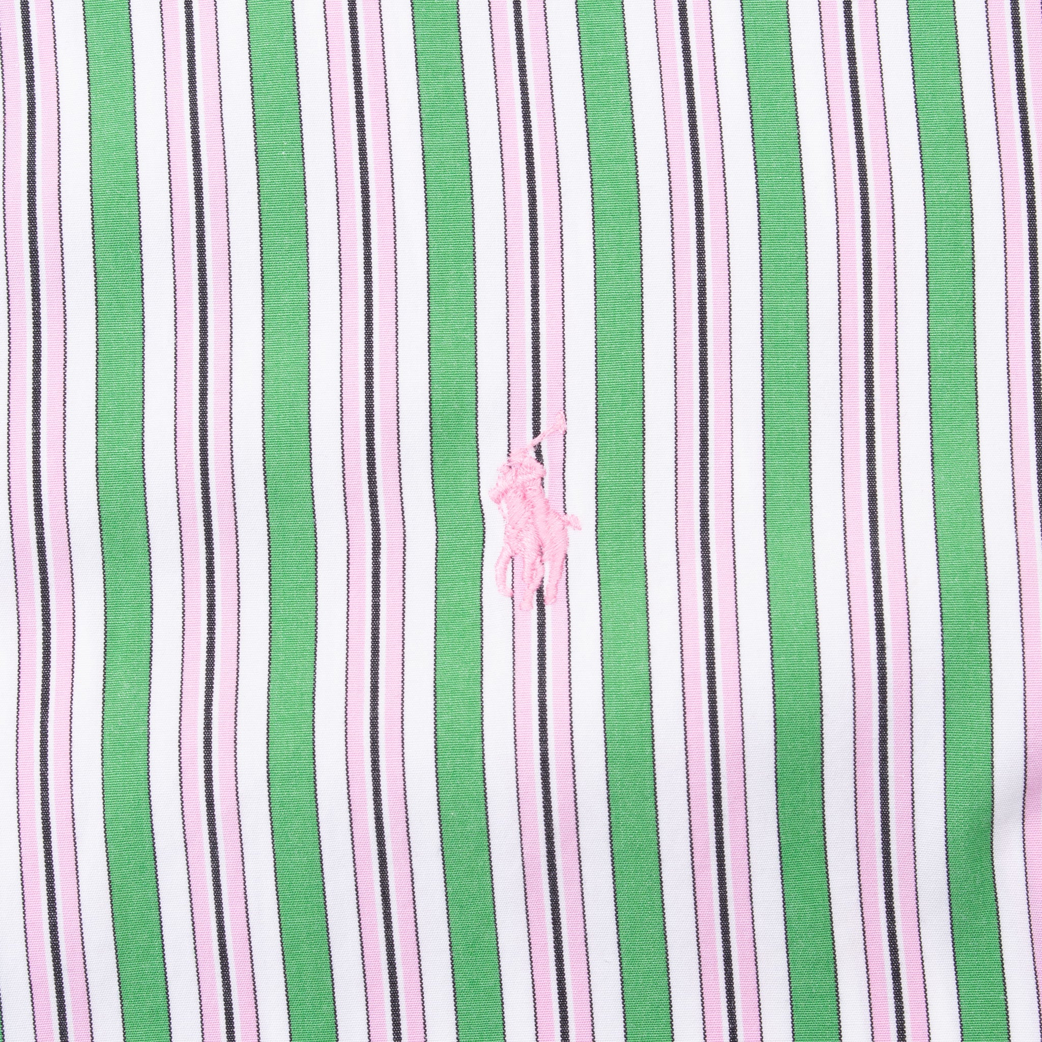 Vintage Ralph Lauren Classic Pink Green Striped Shirt 1990S Size Large