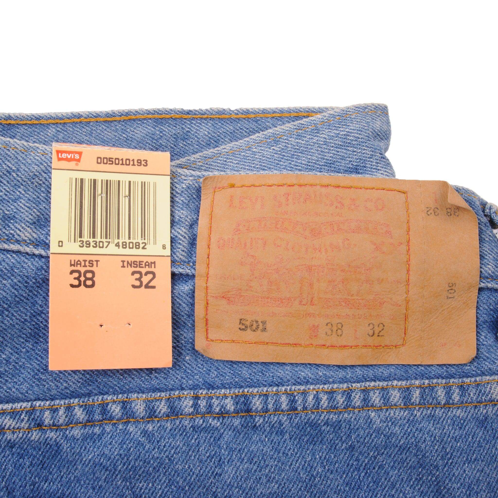 Beautiful Blue Levis 501 Jeans 1993 Size on Tag 38X32 Back Button #913