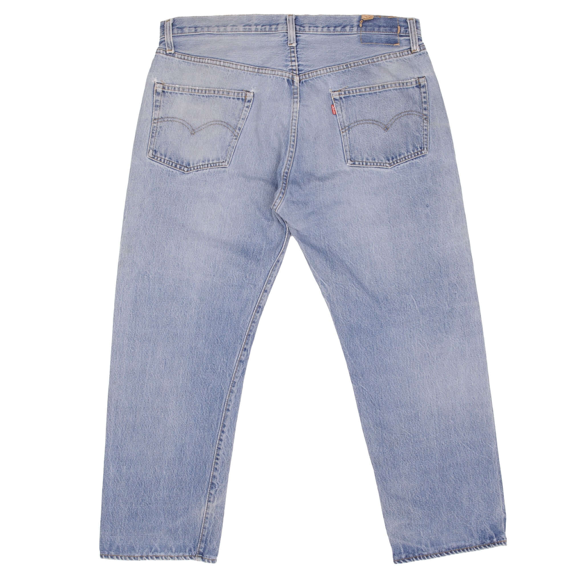 Beautiful Indigo Levis 501 Jeans with Redline 1970S Made in USA. Amazing Wash with a light blue wash, a nice contrast of light and medium blue. Size On Tag 40X30 Actual Size 38X27 Back Button #6