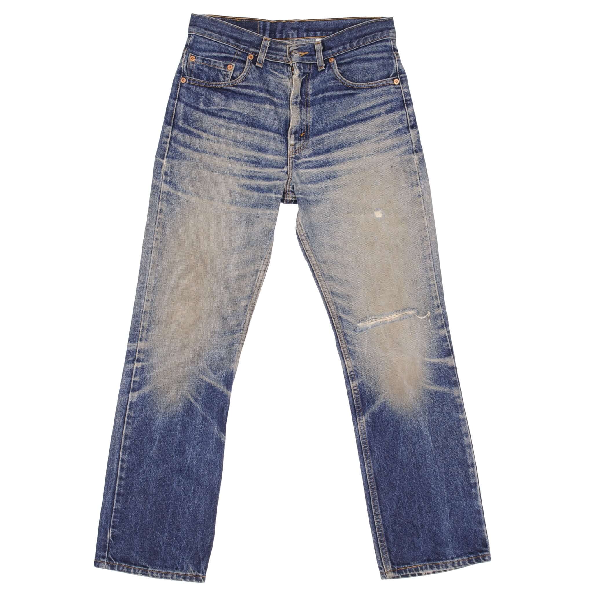 Beautiful Indigo Levis 517 Jeans 1990s Made in USA with Medium Dark Blue Wash With Beautiful Whiskers. Size on tag 30X30 Back Button #554