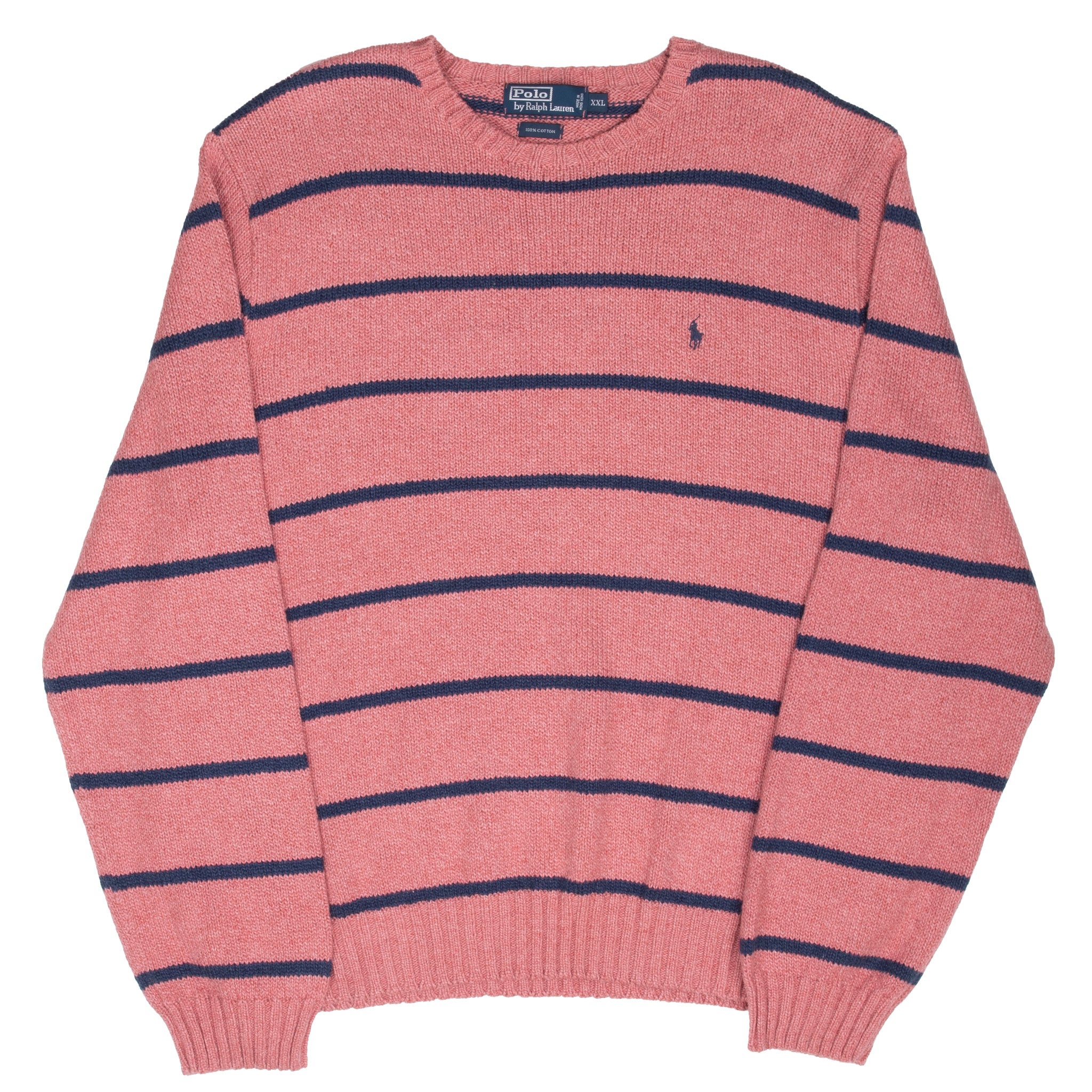 Vintage Ralph Lauren Pink Blue Stripe Knit Sweatshirt 1990S Size 2XL