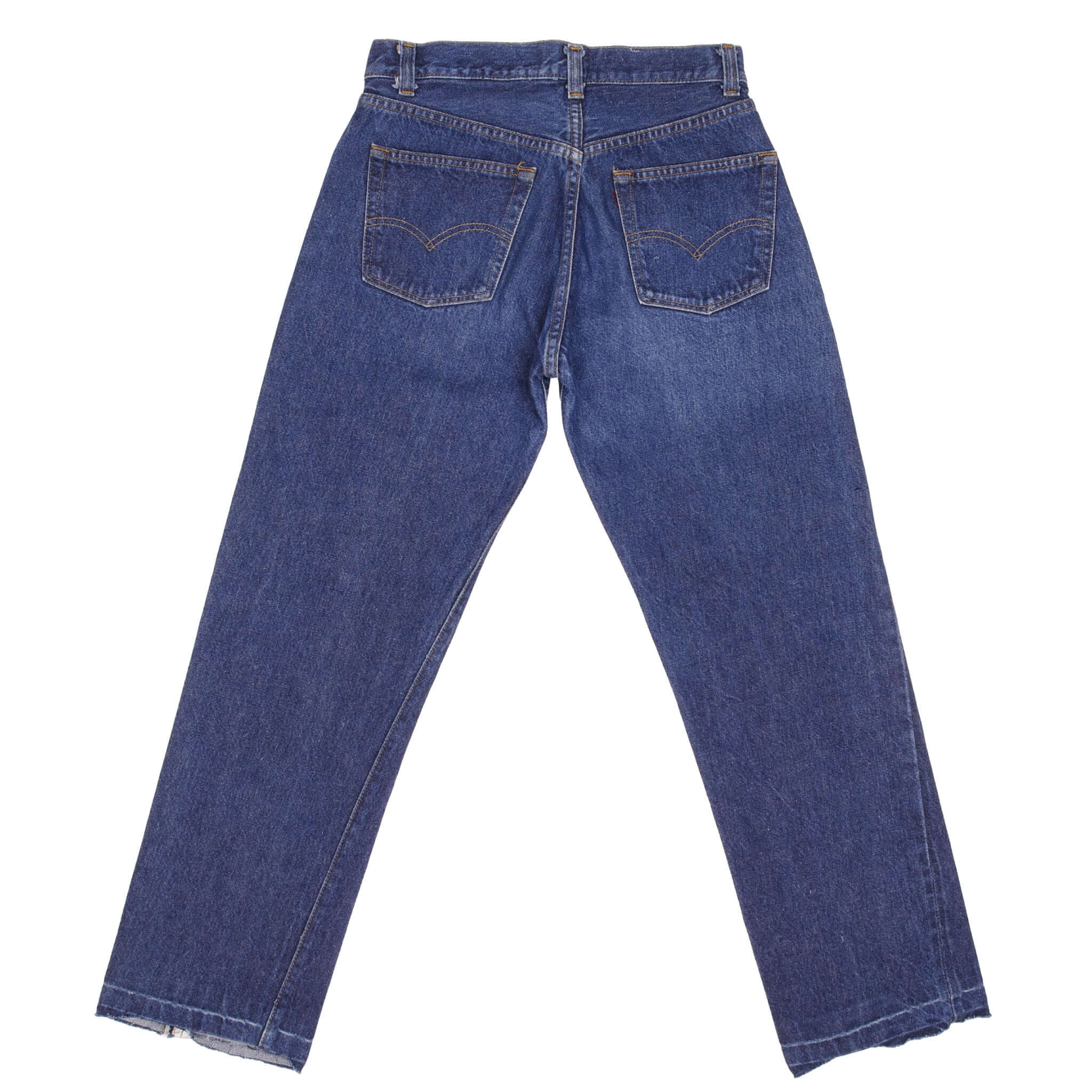 Beautiful Indigo Levis 501 Jeans with Selvedge Redline 1970S Made in USA. Amazing Wash with a dark blue wash. Size On Tag 29X28 Back Button #653