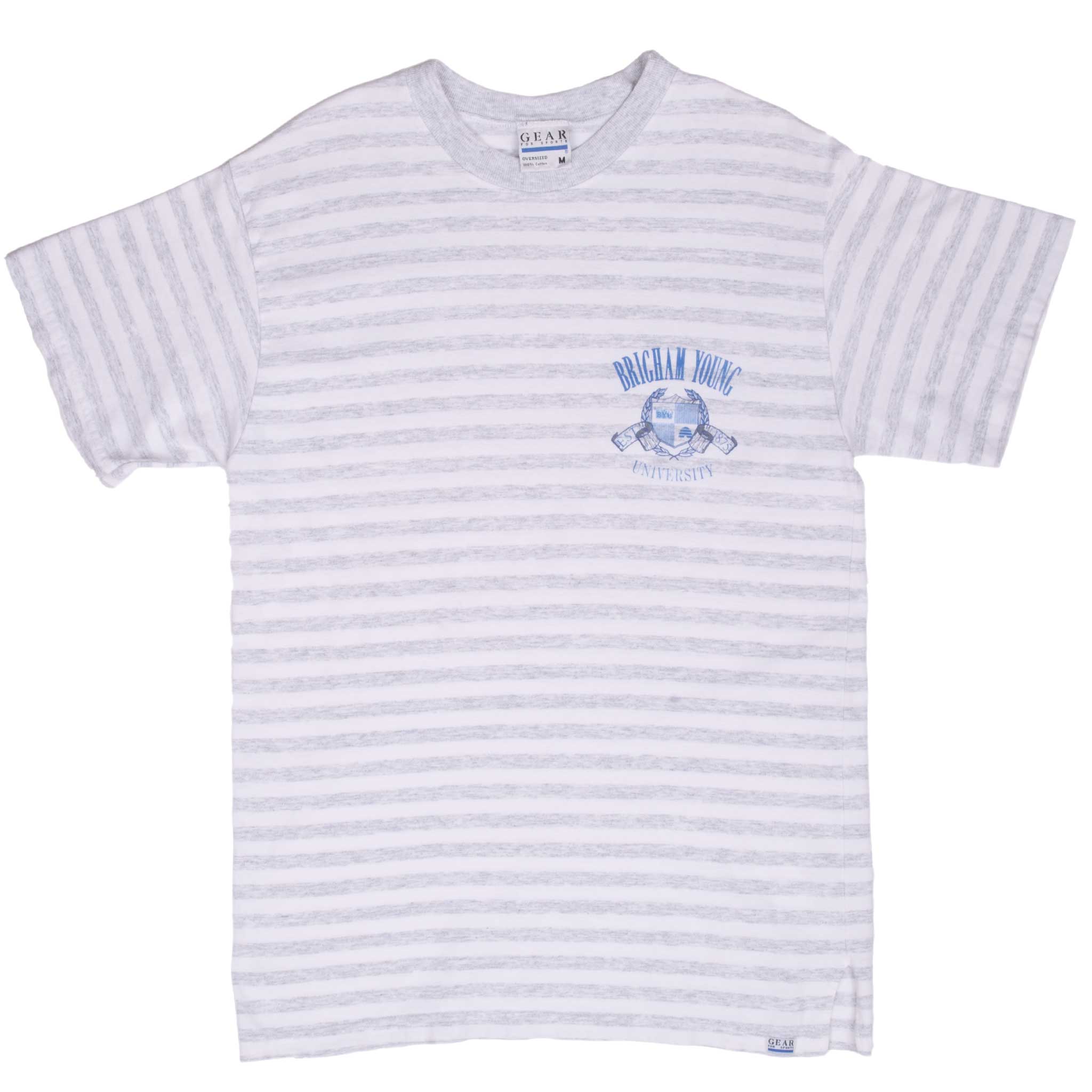 Vintage Ncaa Byu Brigham Young Cougars 1990S Striped Tee Shirt Size Medium Made In Usa