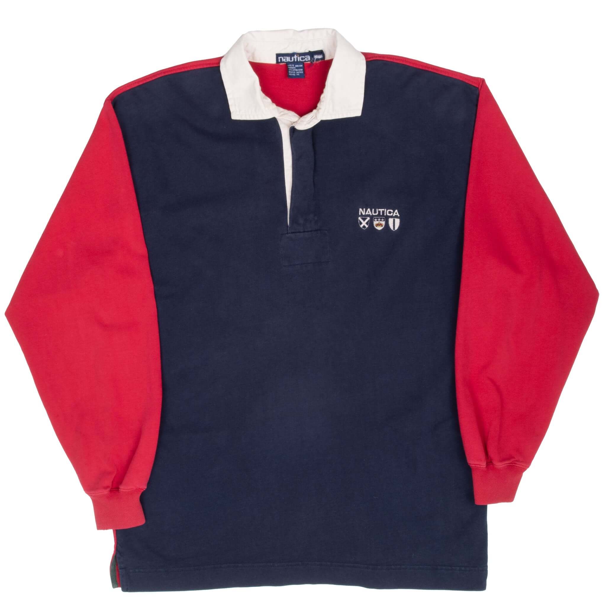 Vintage Nautica Red and Blue Rugby Polo Shirt 1990S Size Medium